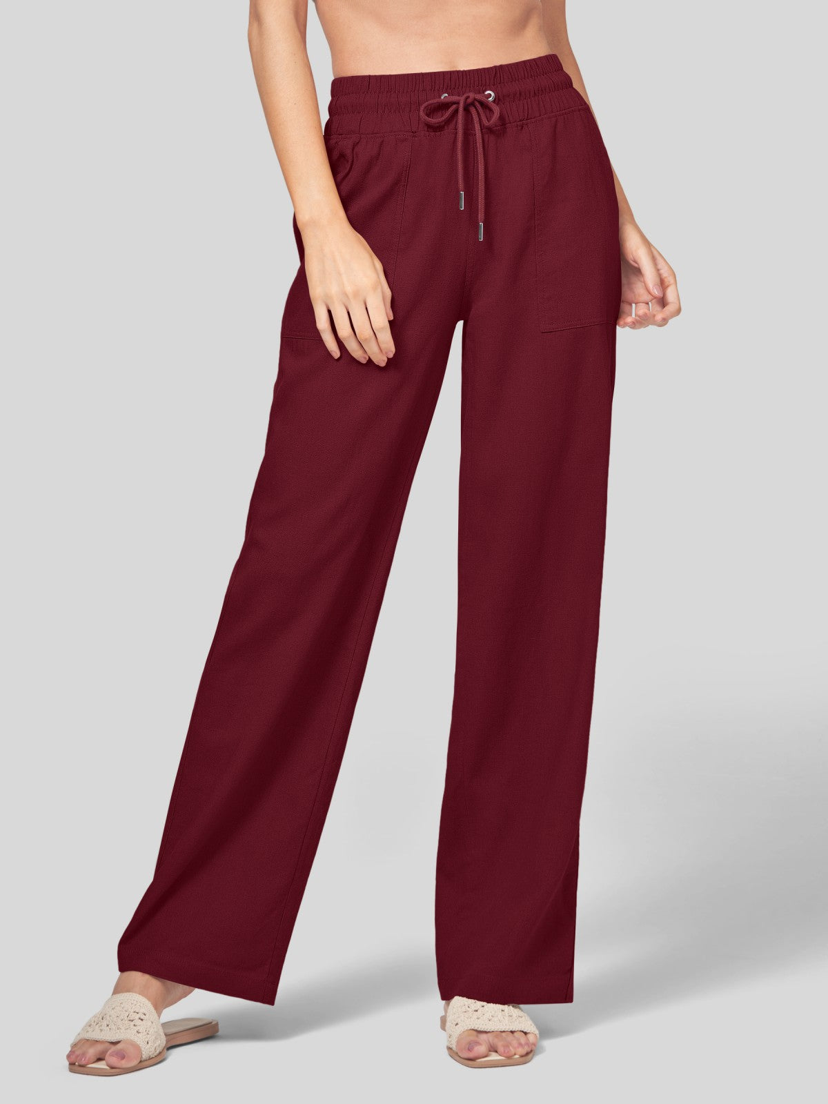 Women's Cotton Linen Wide Leg Pants 31 Inch