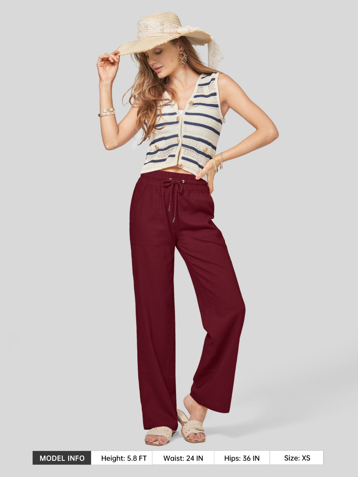 Women's Cotton Linen Wide Leg Pants 31 Inch