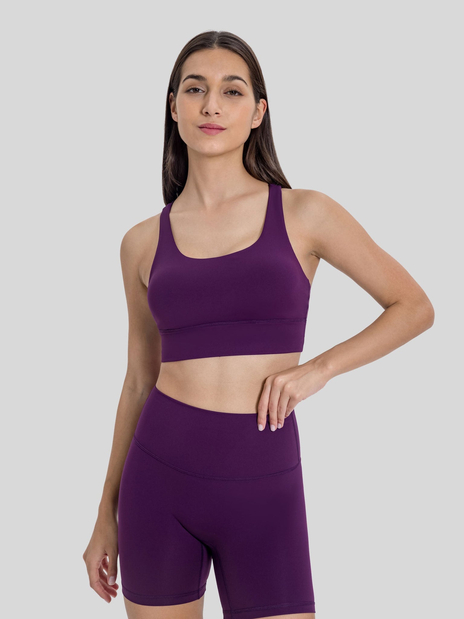 Womens Cross Back Yoga Bra deep purple