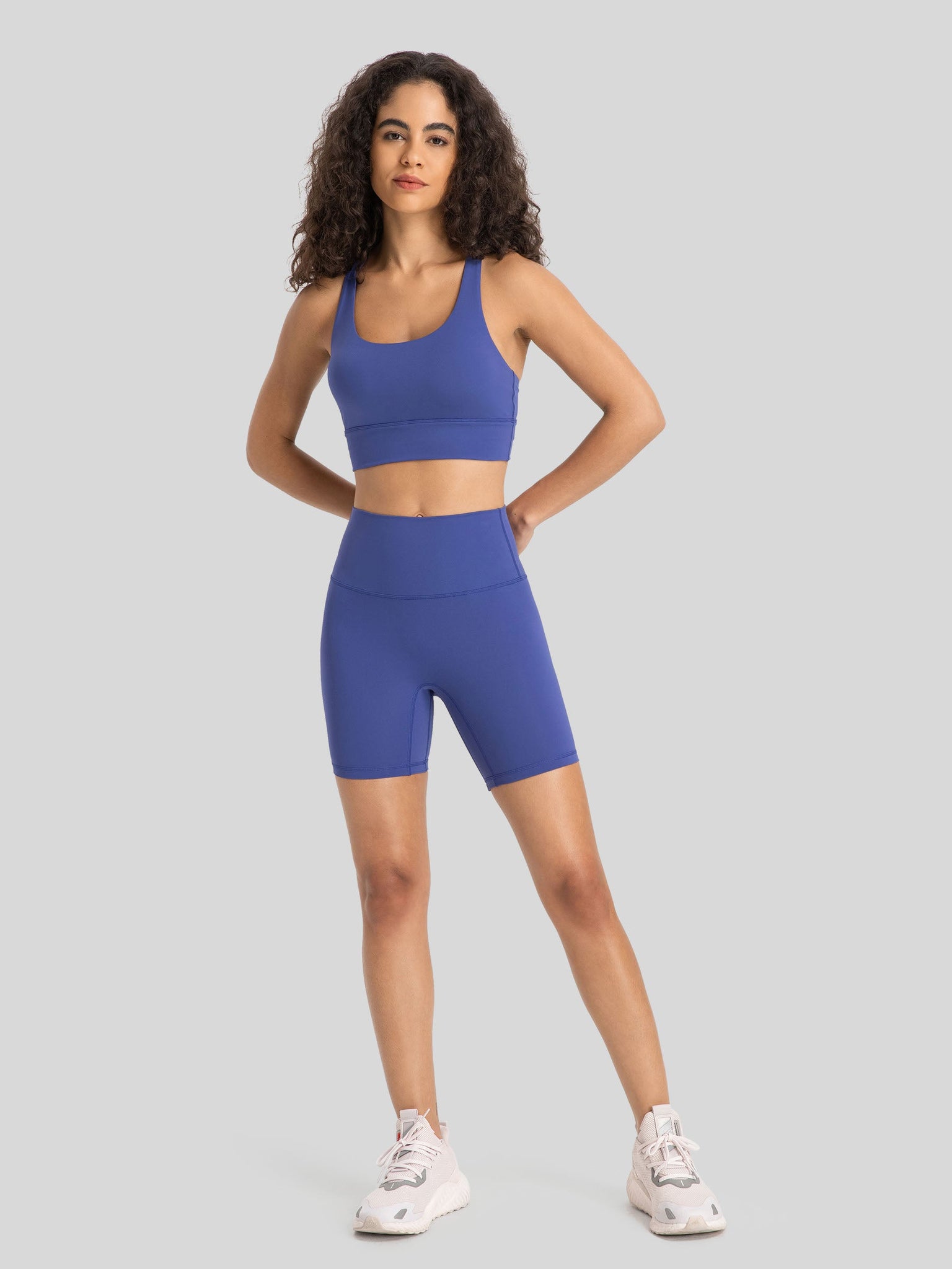 Womens Cross Back Yoga Bra denim blue