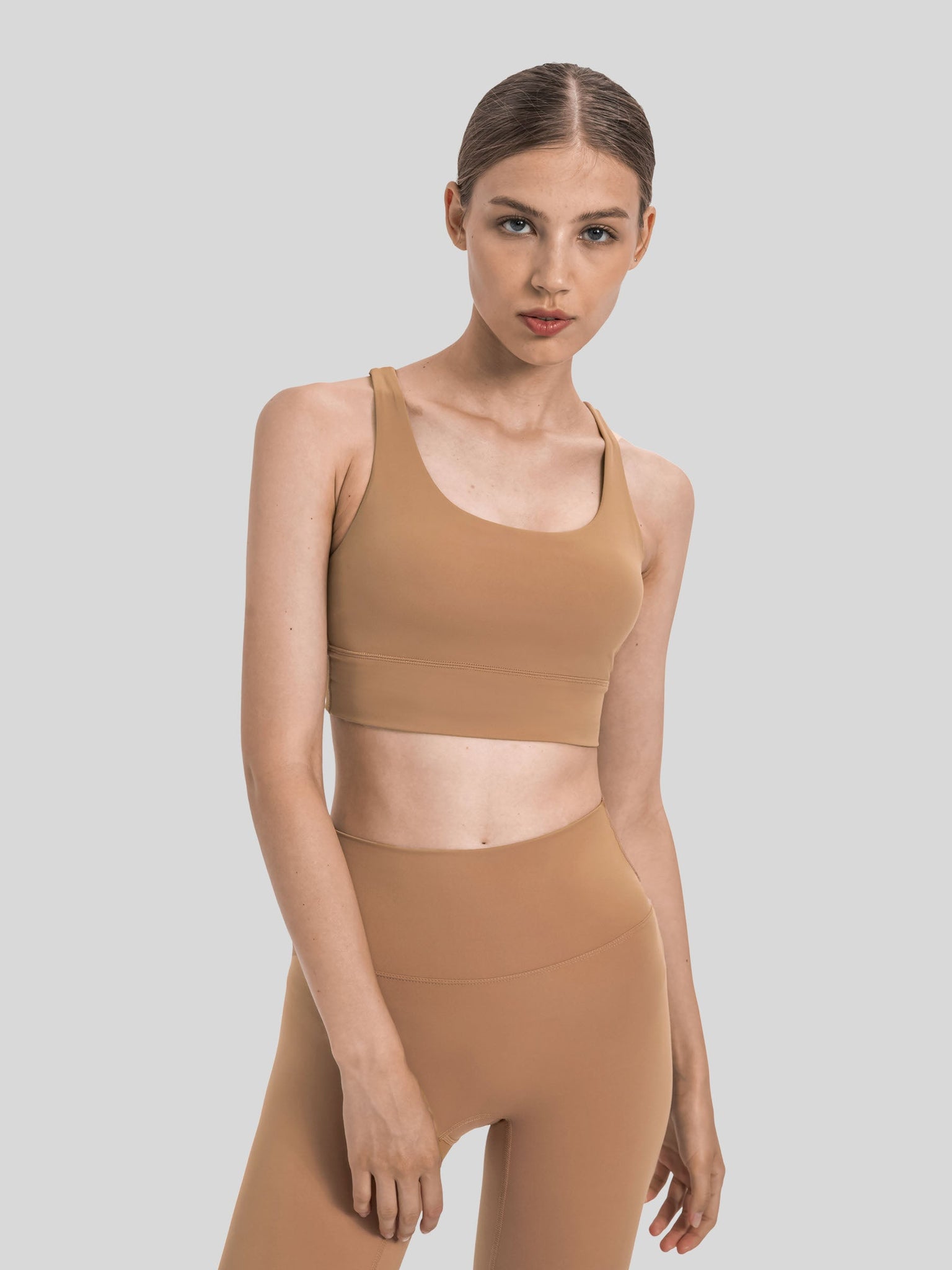 Womens Cross Back Yoga Bra light brown