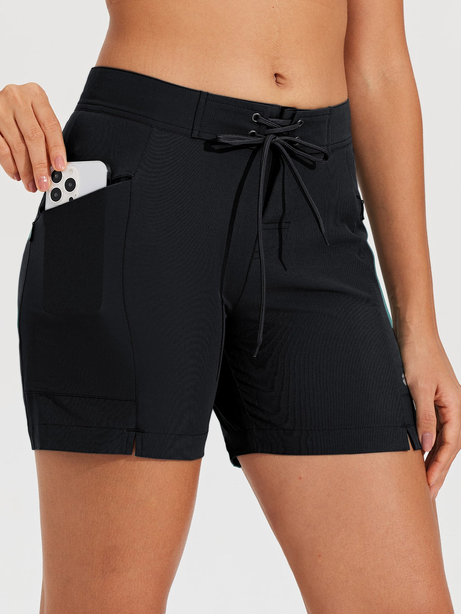 Women's Fixed Waist Board Shorts_Black_model1