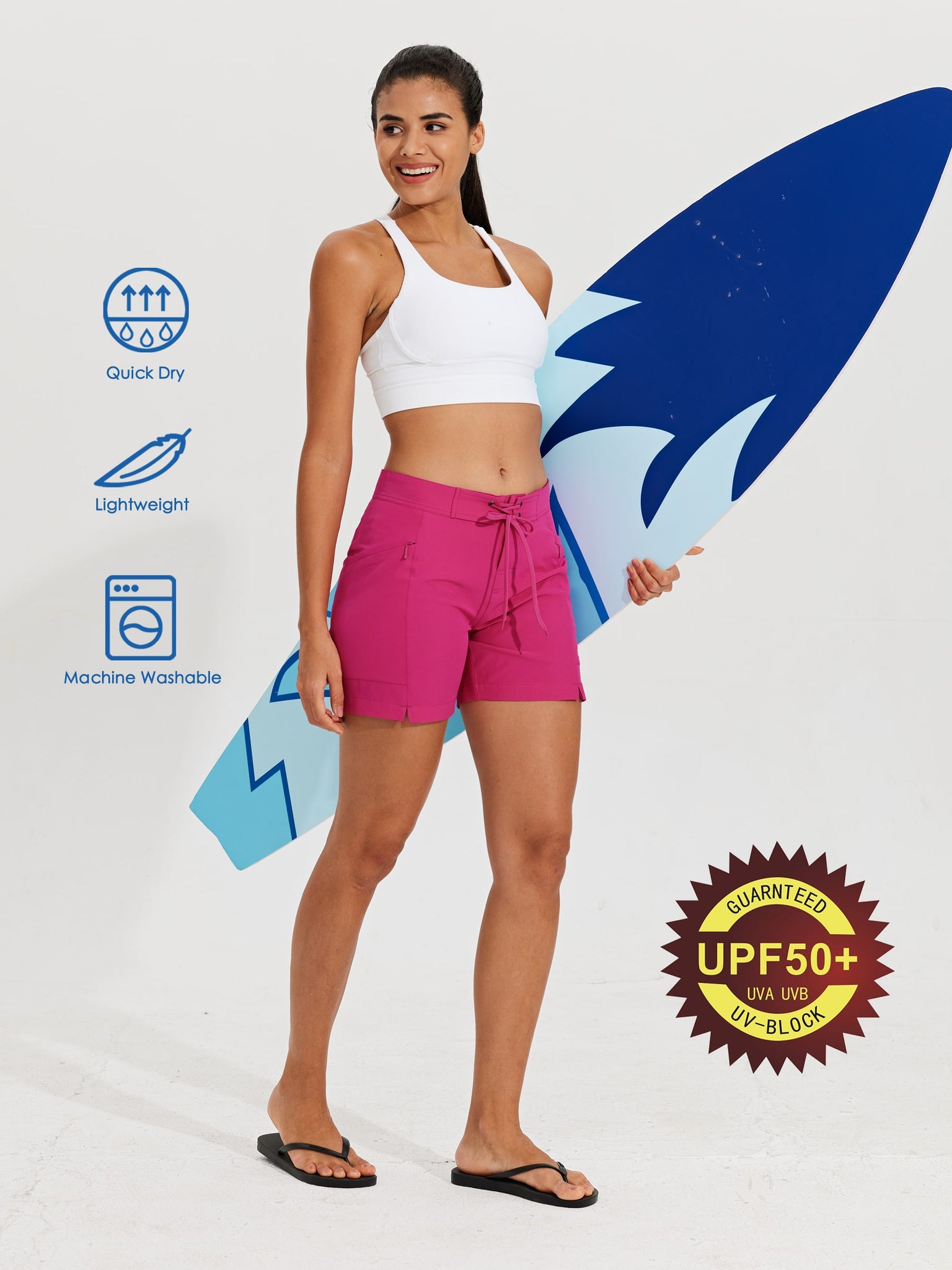 Women's Fixed Waist Board Shorts_Pink_model2