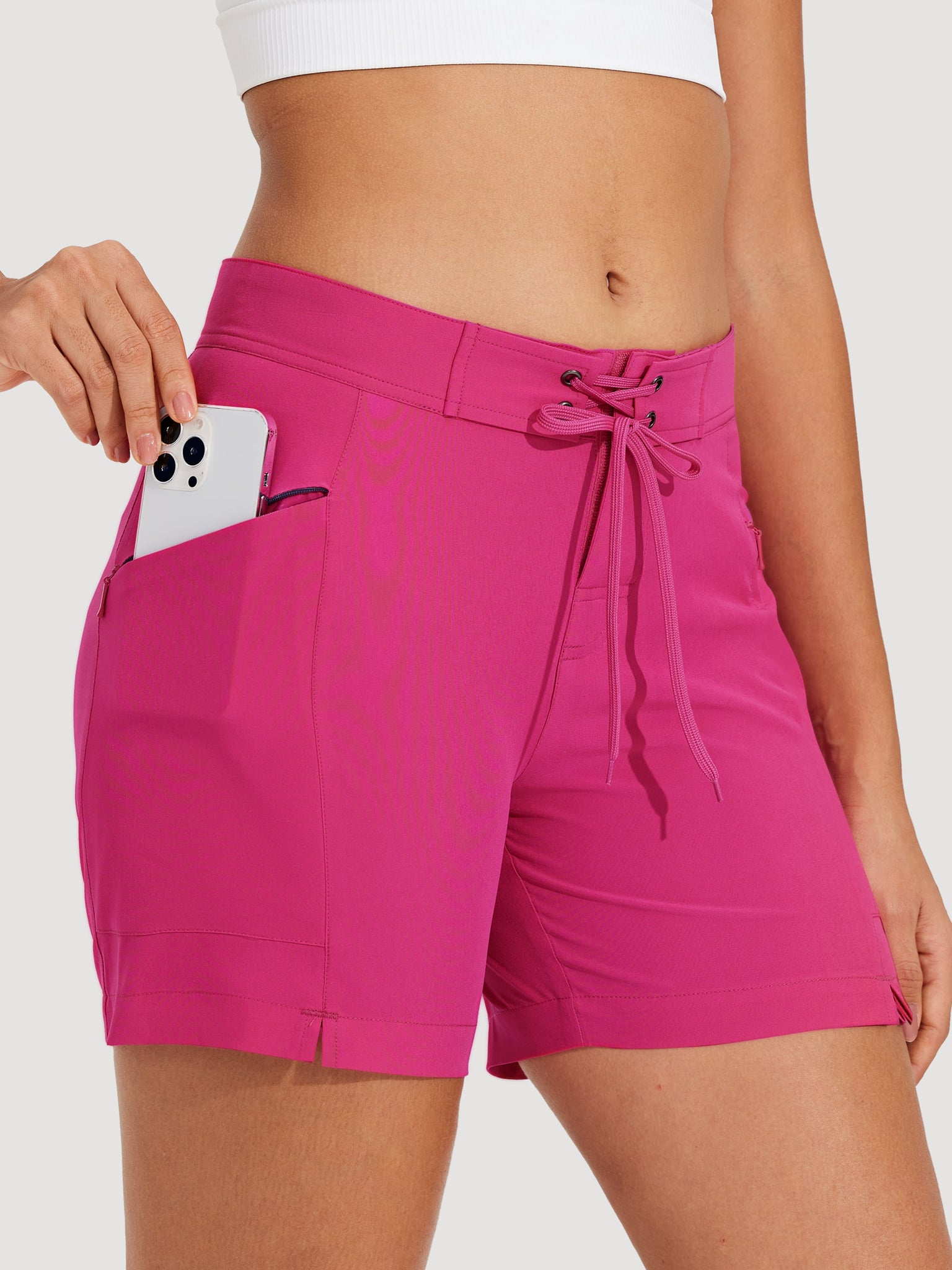 Women's Fixed Waist Board Shorts_Pink_model1