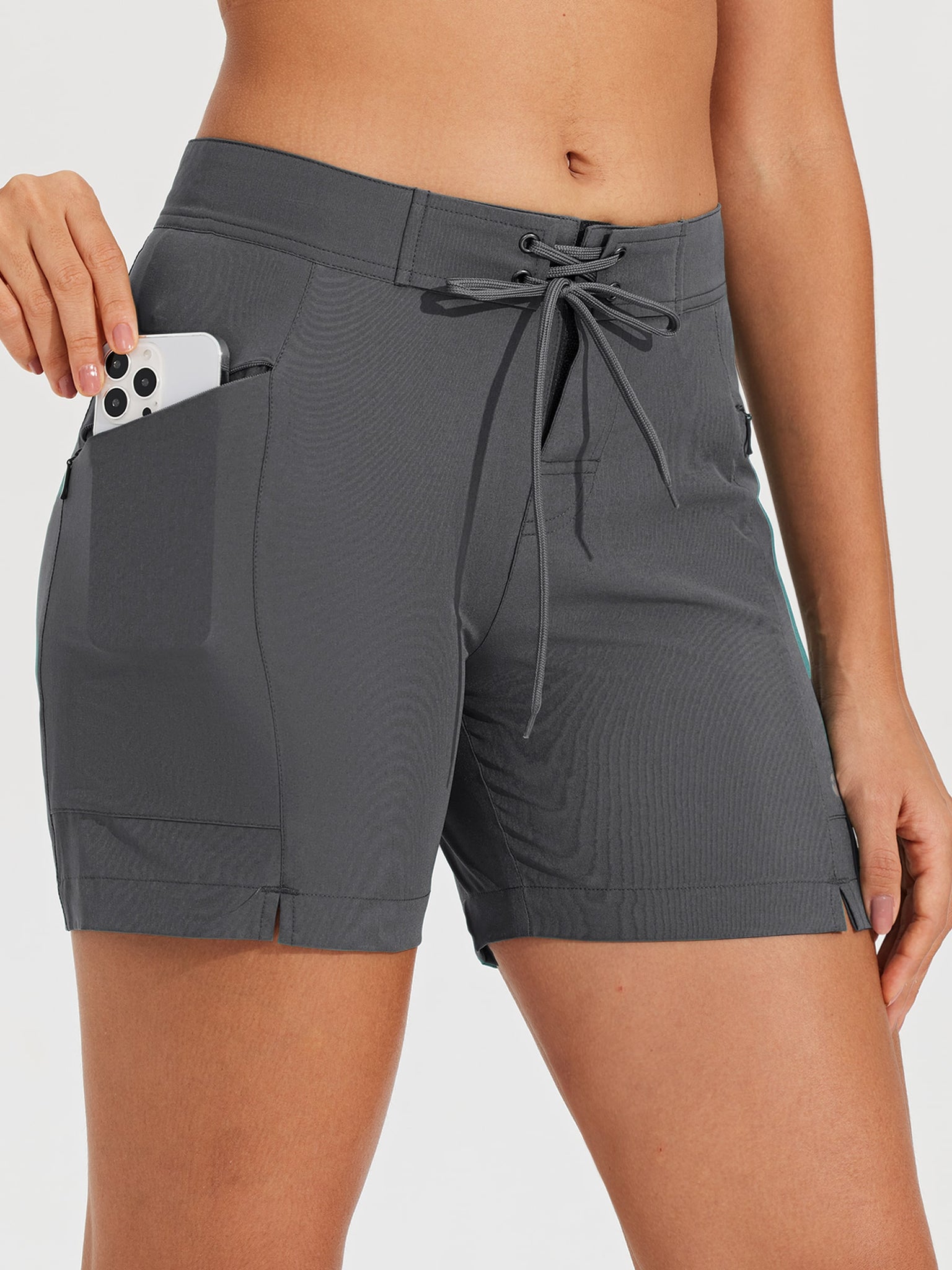 Women's Fixed Waist Board Shorts_Gray_model1