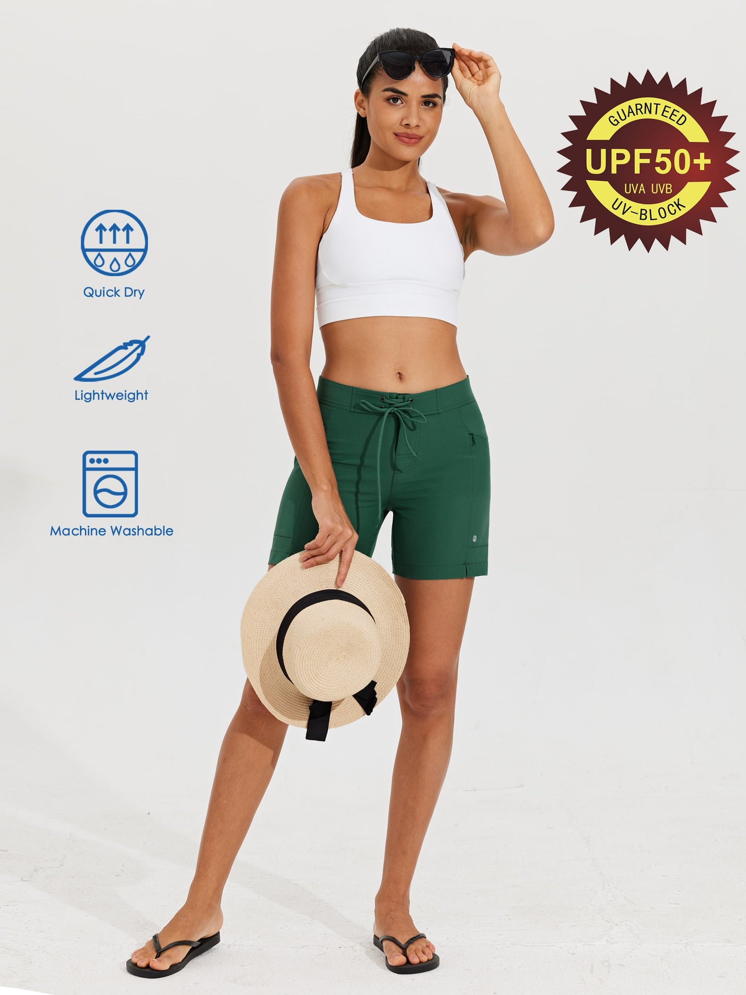 Women's Fixed Waist Board Shorts_Green_model4