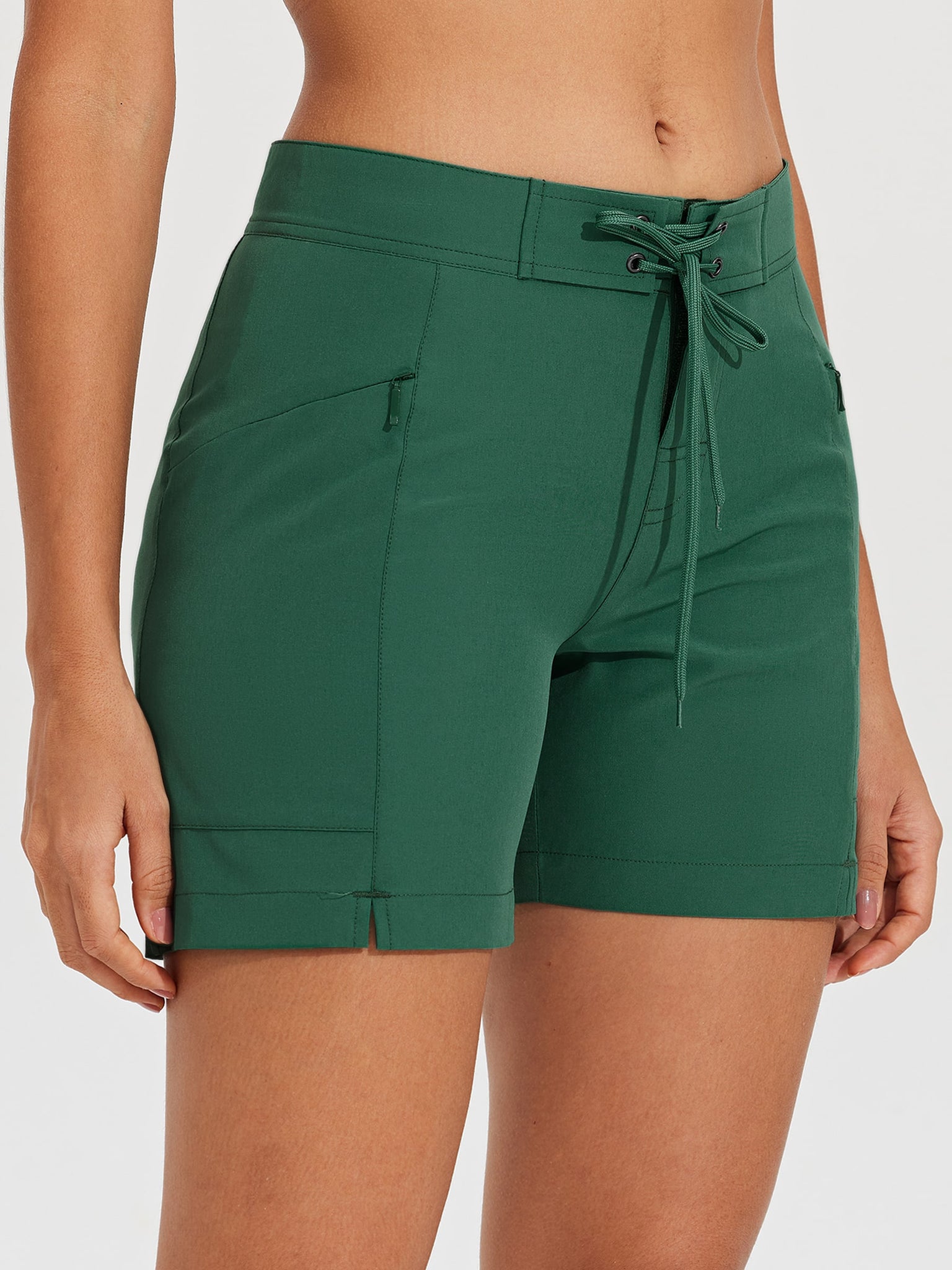 Women's Fixed Waist Board Shorts_Green_model1