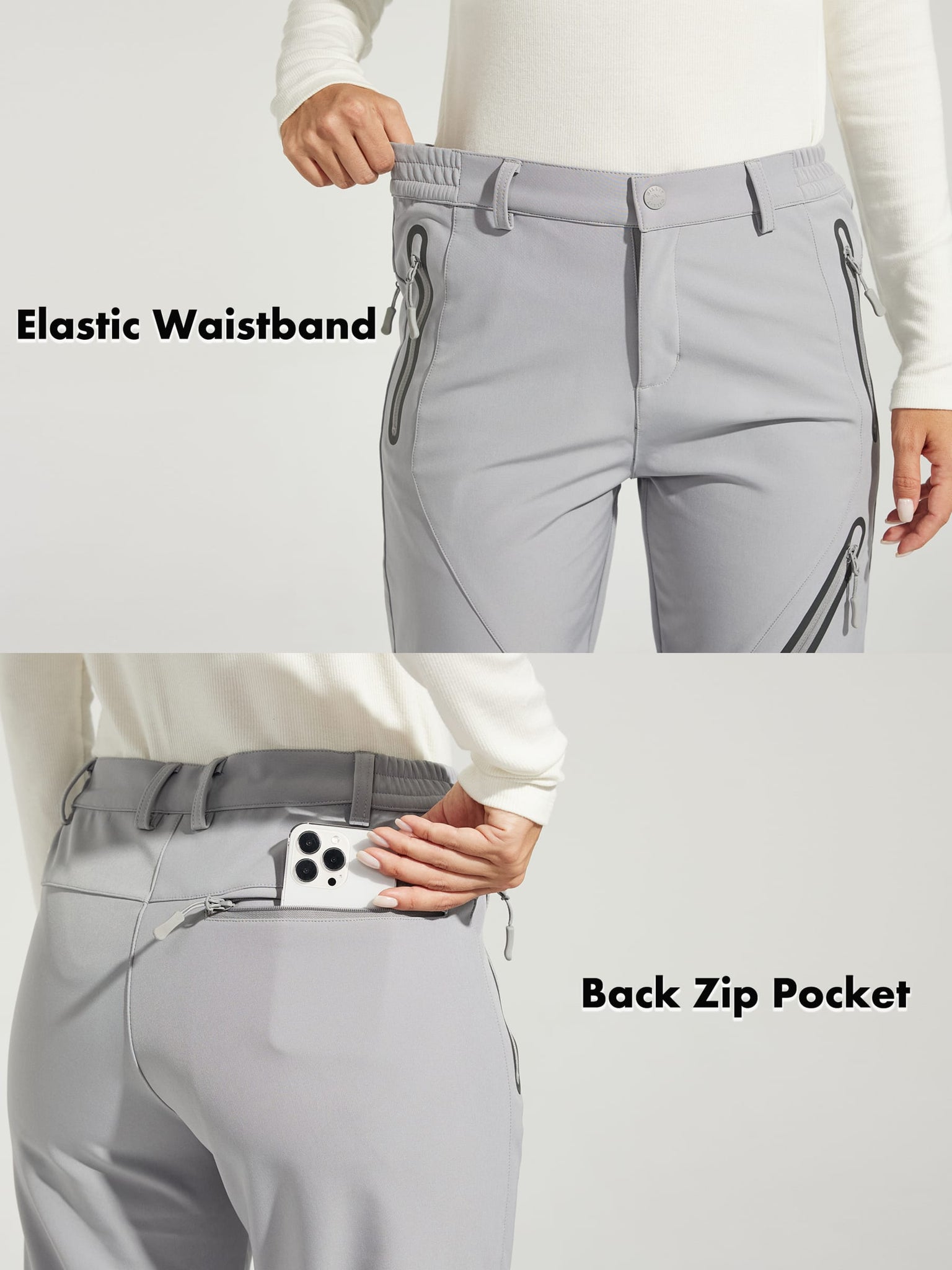 Women's Fleece Lined Snow Cargo Pants_Gray_detail1