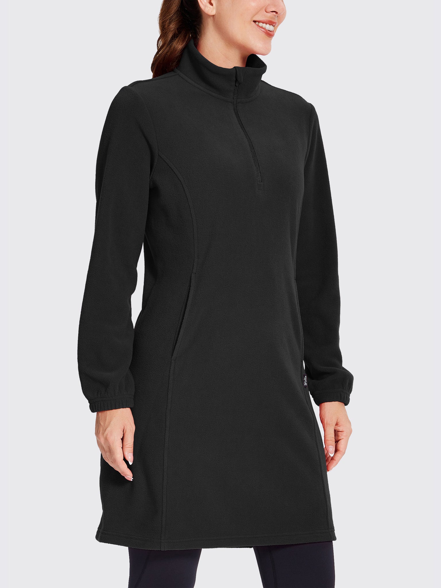 Women's Fleece Long-Sleeve Turtleneck Dress Black1