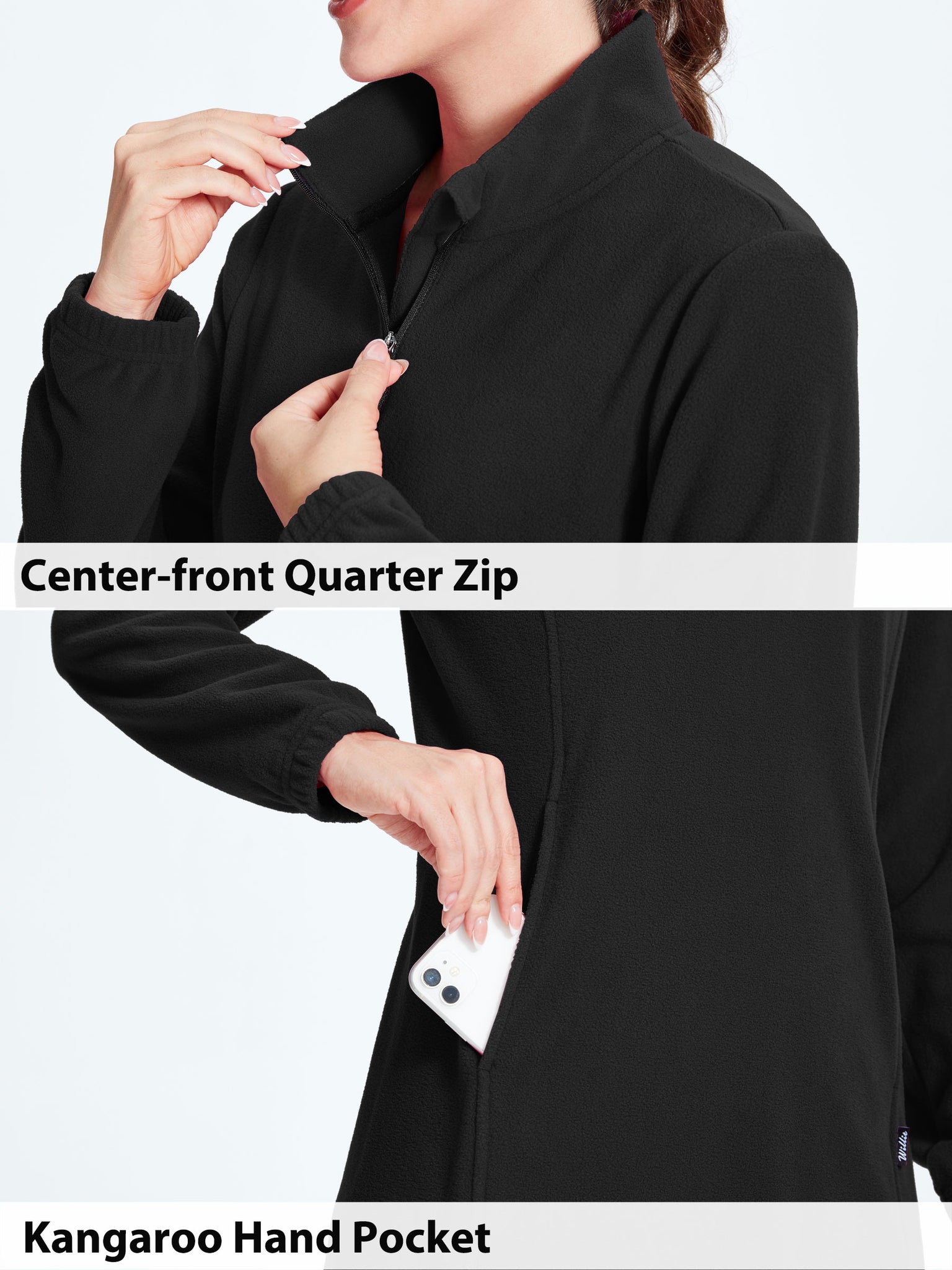 Women's Fleece Long-Sleeve Turtleneck Dress Black3