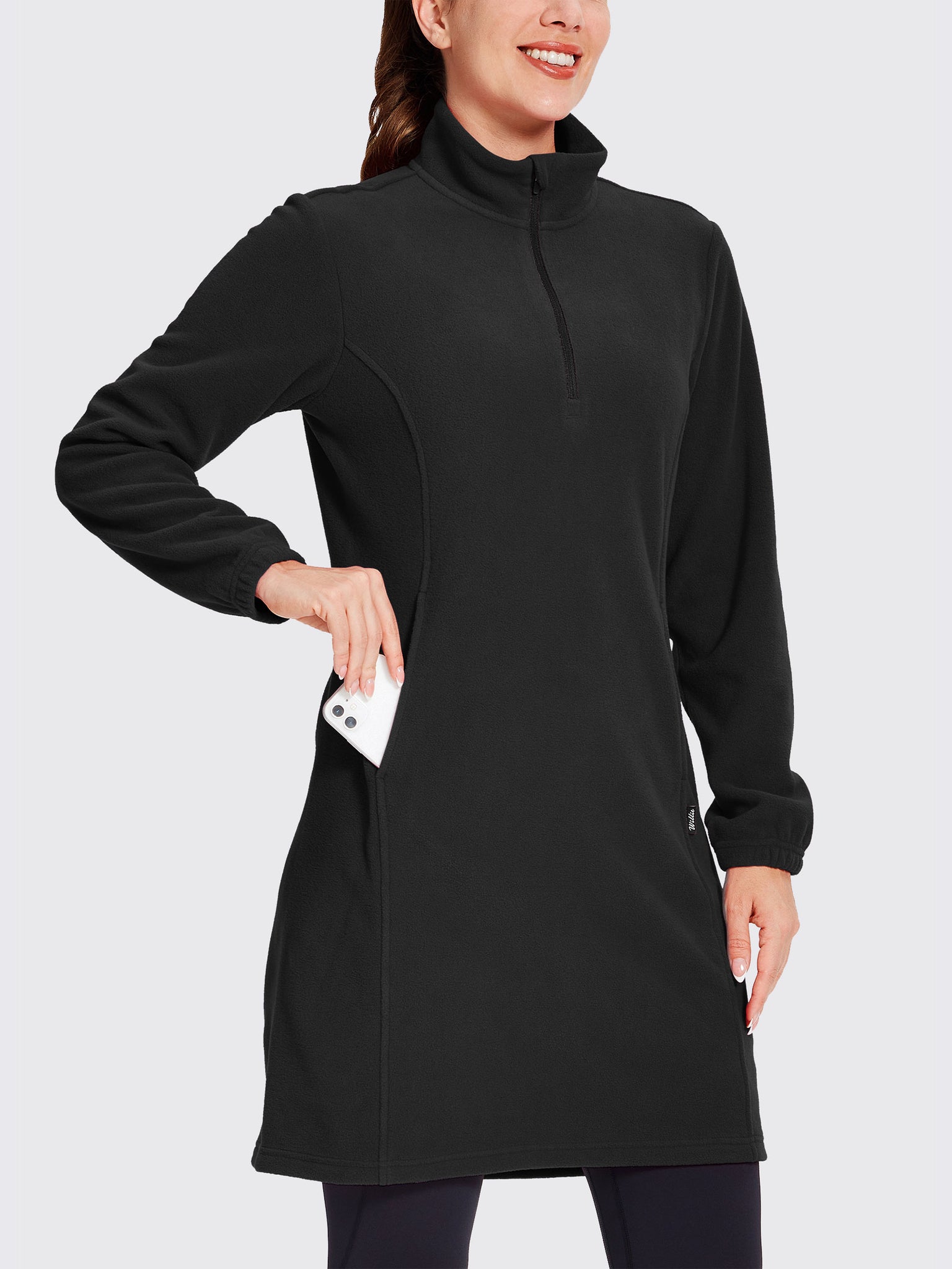 Women's Fleece Long-Sleeve Turtleneck Dress Black2