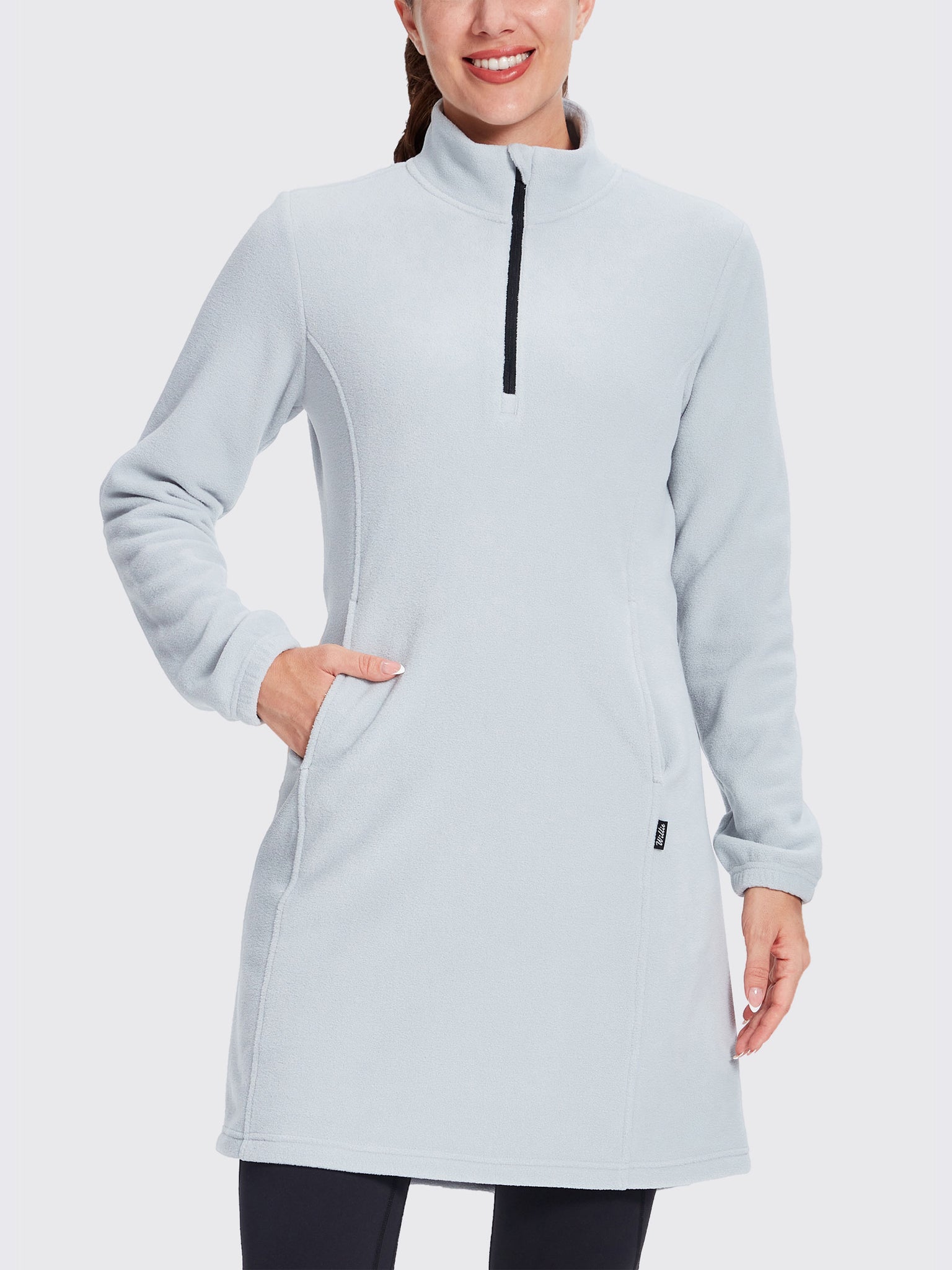 Women's Fleece Long-Sleeve Turtleneck Dress Gray1