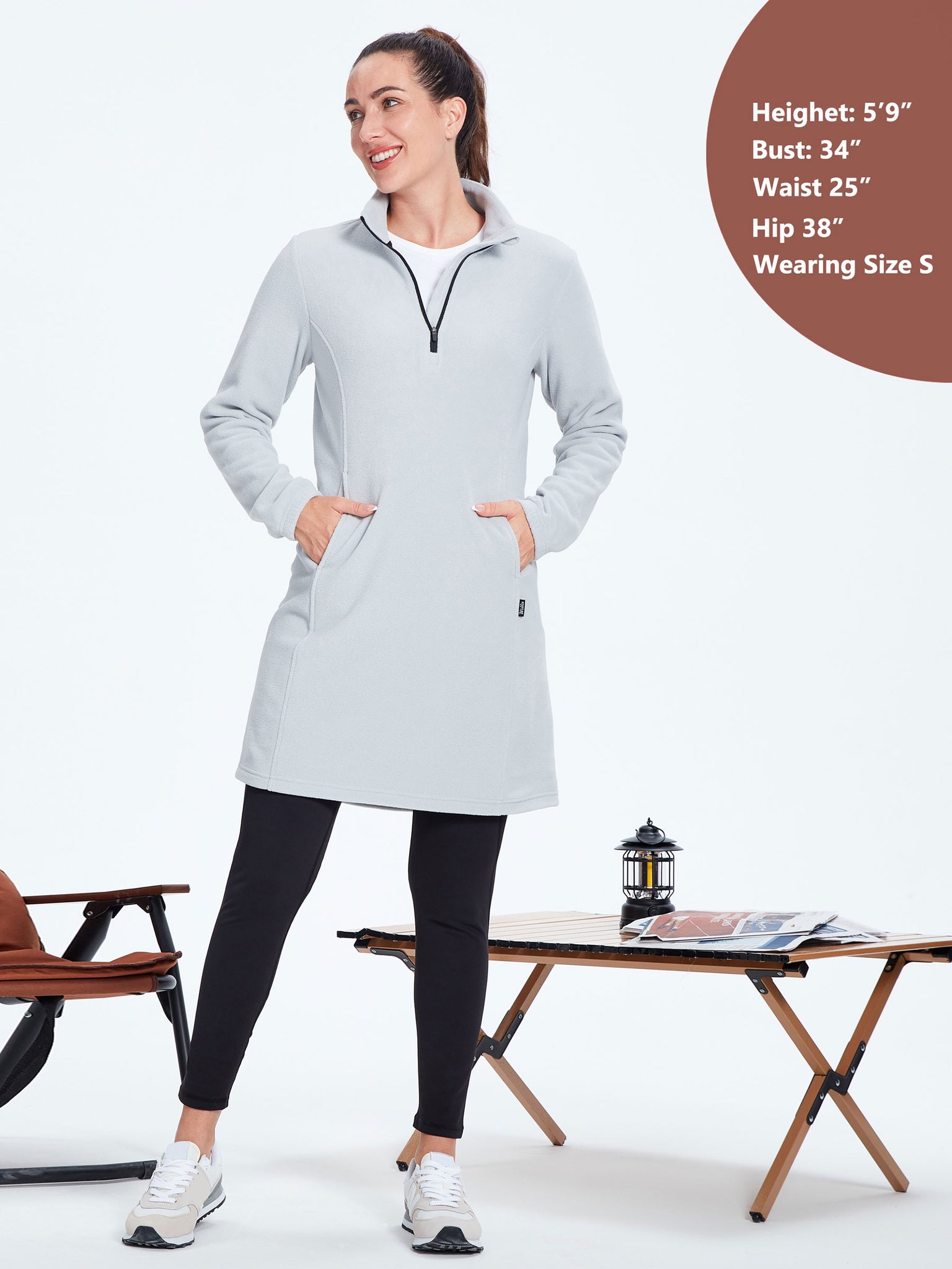 Women's Fleece Long-Sleeve Turtleneck Dress Gray4