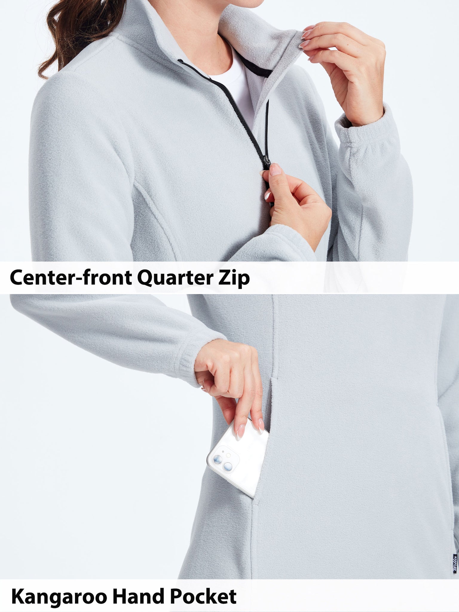 Women's Fleece Long-Sleeve Turtleneck Dress Gray3