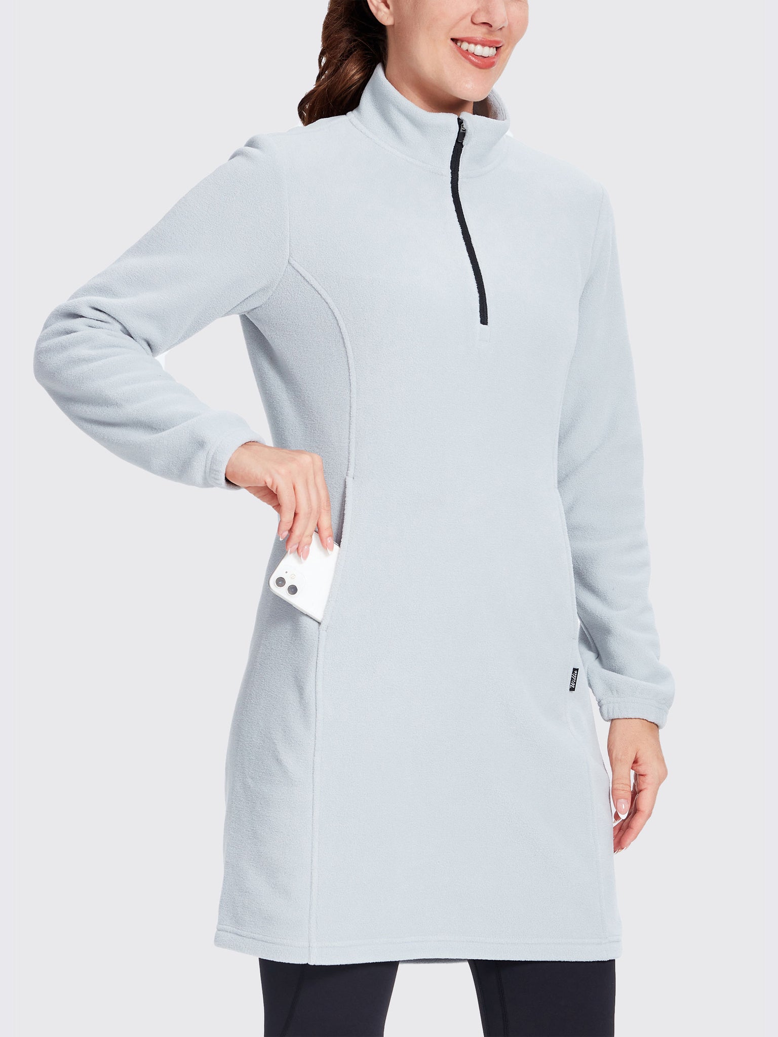 Women's Fleece Long-Sleeve Turtleneck Dress Gray2