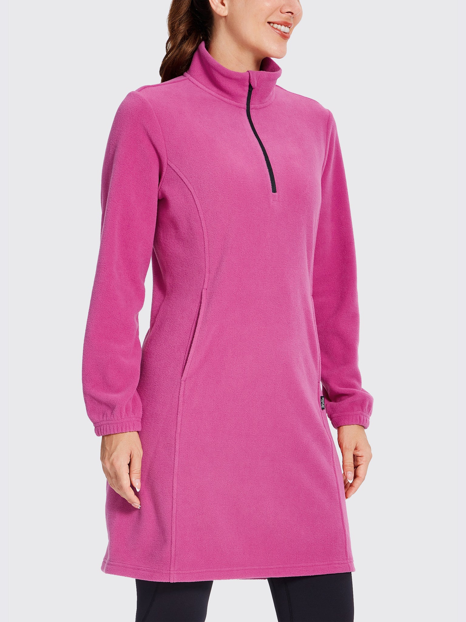 Women's Fleece Long-Sleeve Turtleneck Dress RosePink1