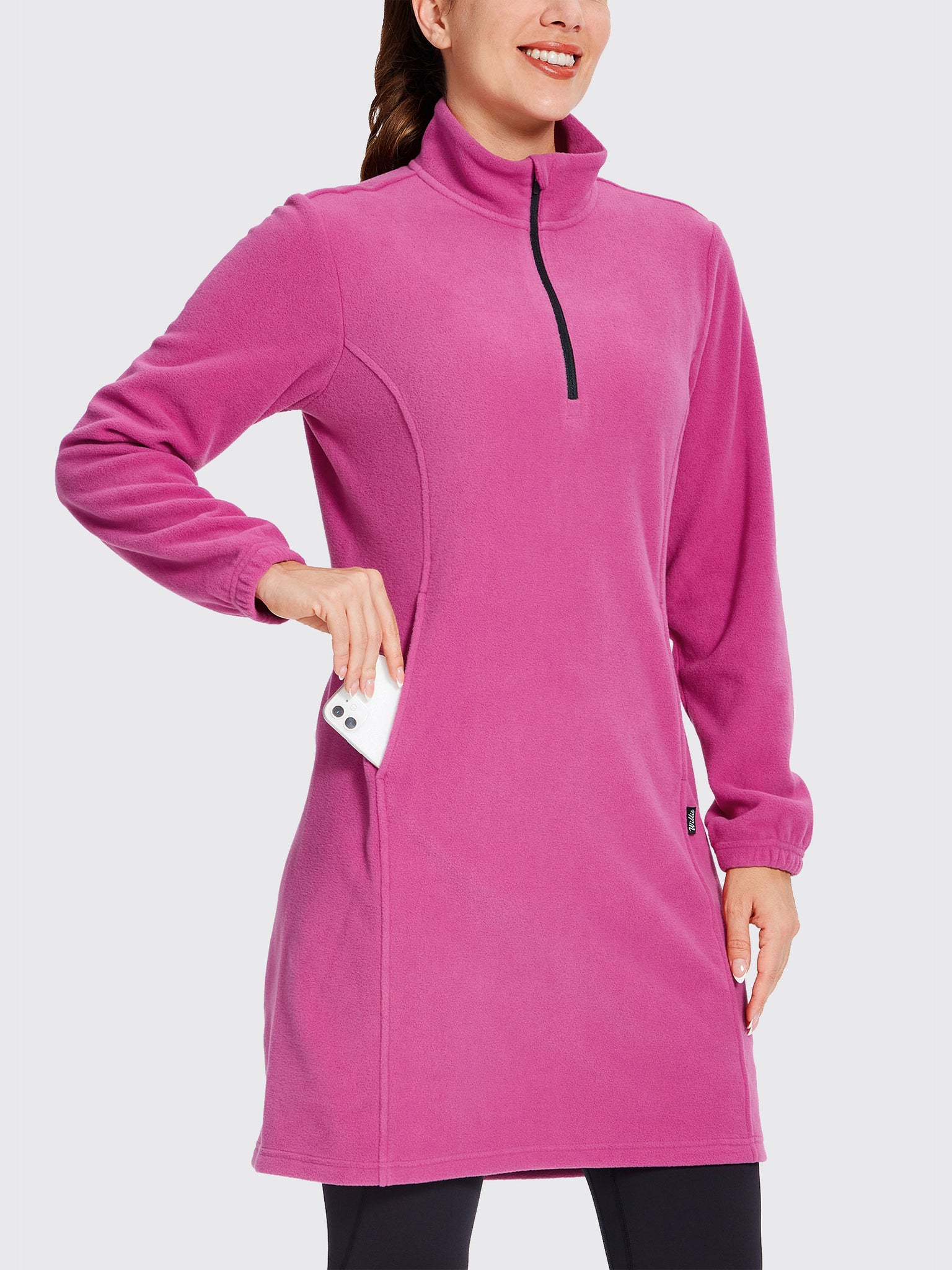 Women's Fleece Long-Sleeve Turtleneck Dress RosePink2