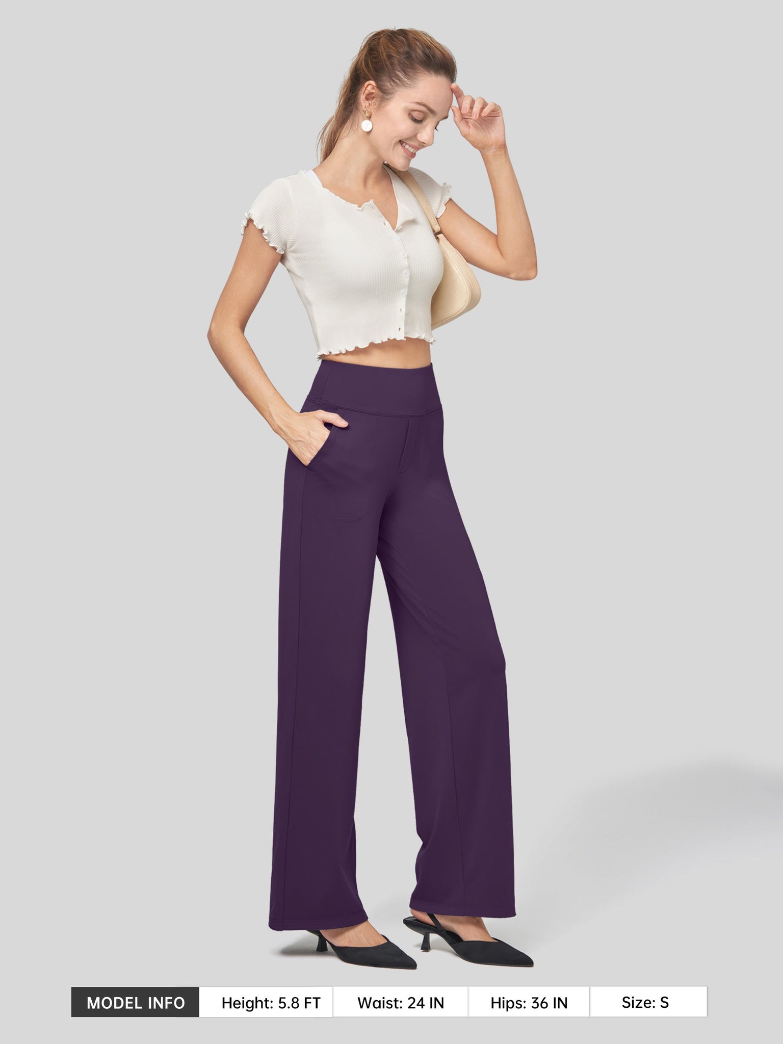 Willit Women's High Rise Yoga Dress Pants 32 Inch in purple