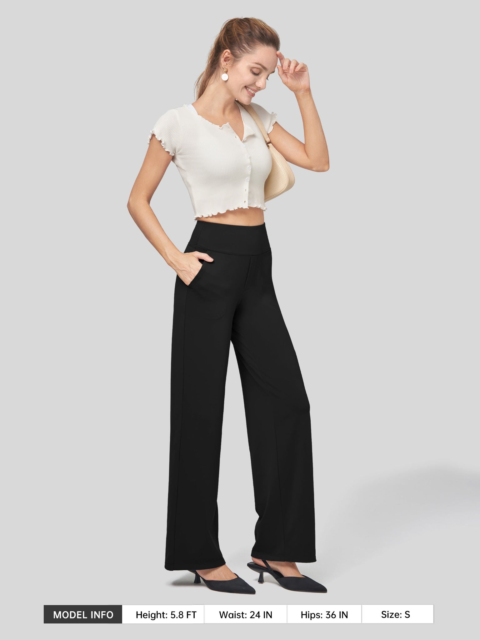 Willit Women's High Rise Yoga Dress Pants 30 Inch in black