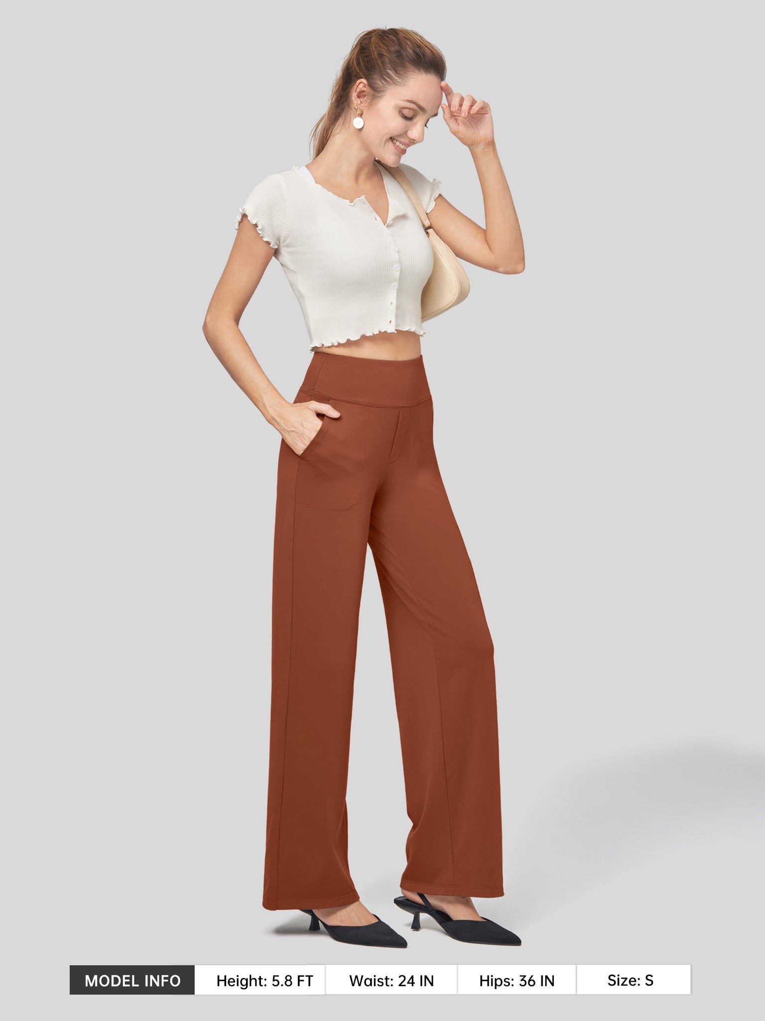 Willit Women's High Rise Yoga Dress Pants 32 Inch in caramel