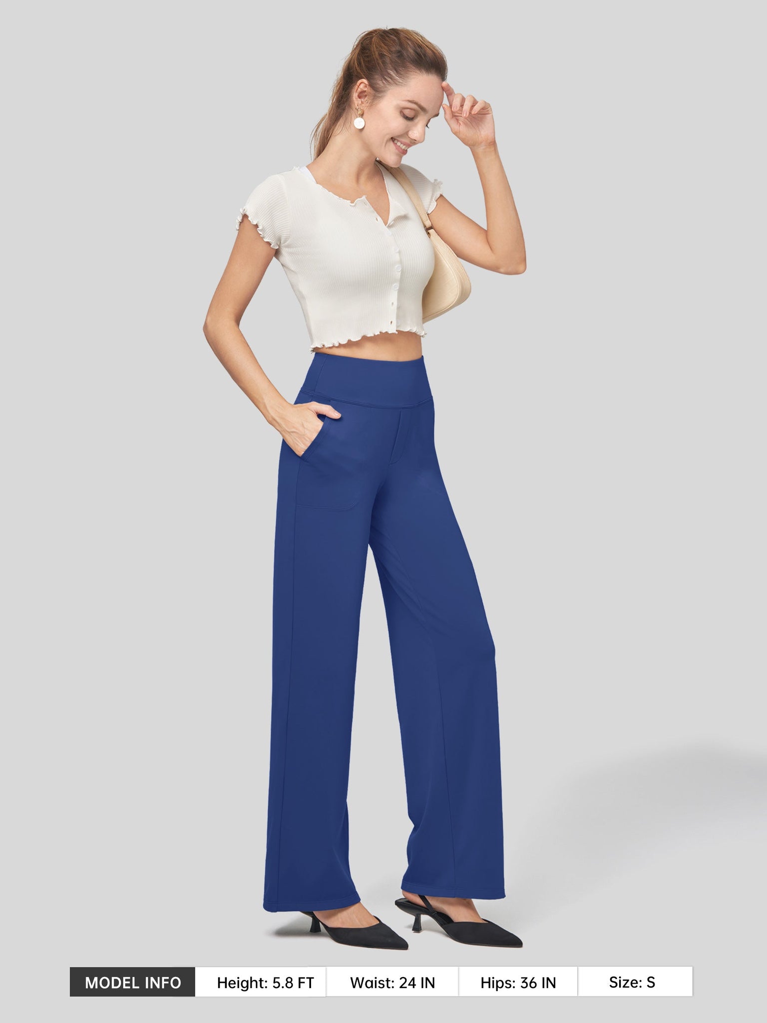 Willit Women's High Rise Yoga Dress Pants 32 Inch in blue