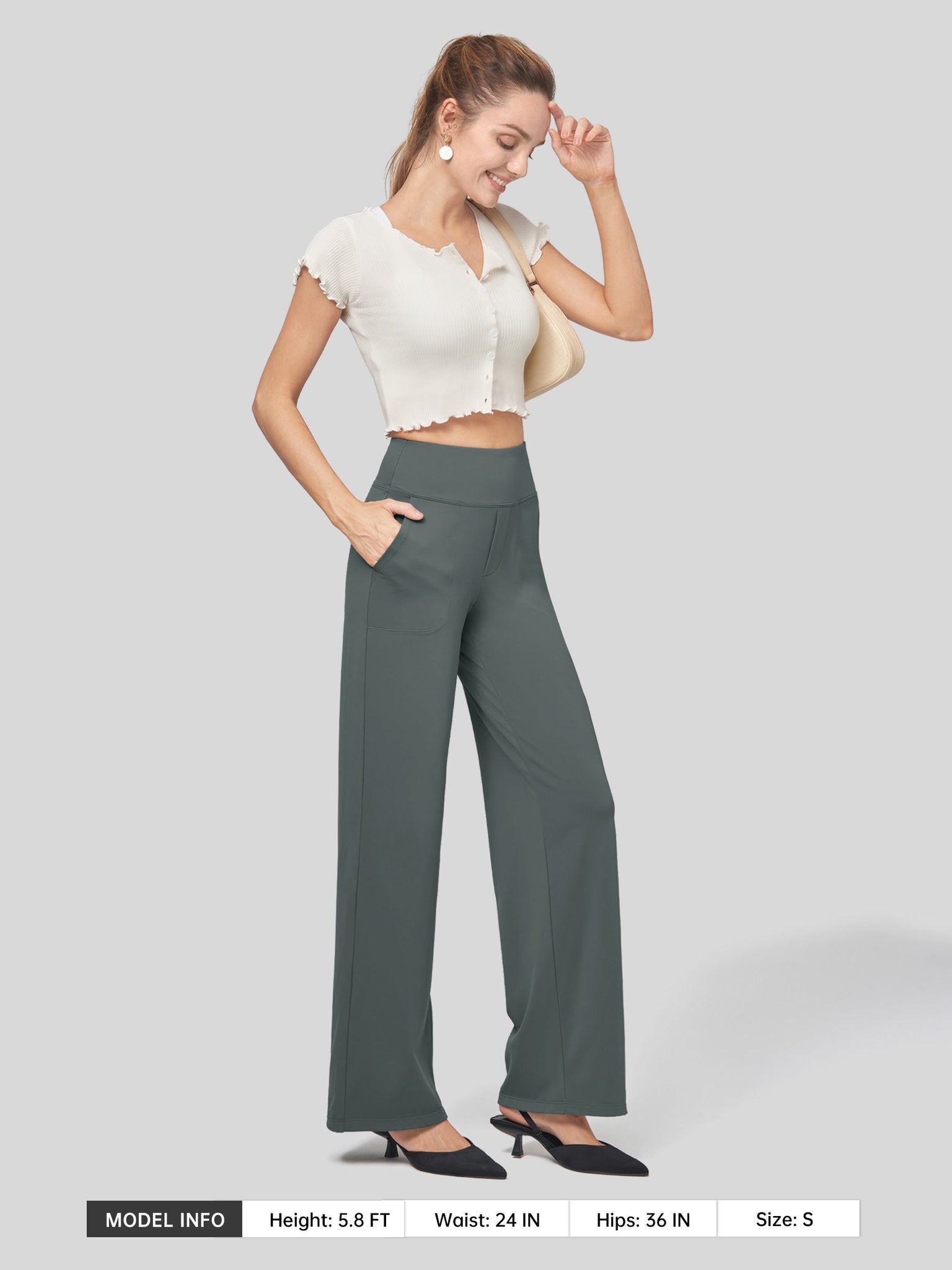 Willit Women's High Rise Yoga Dress Pants 32 Inch in green