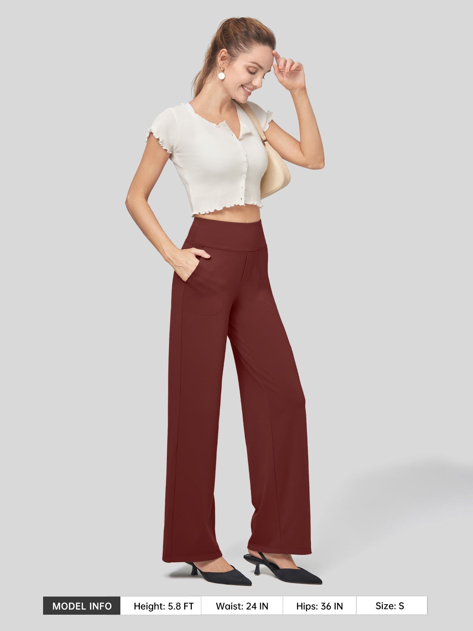 Willit Women's High Rise Yoga Dress Pants 32 Inch in red