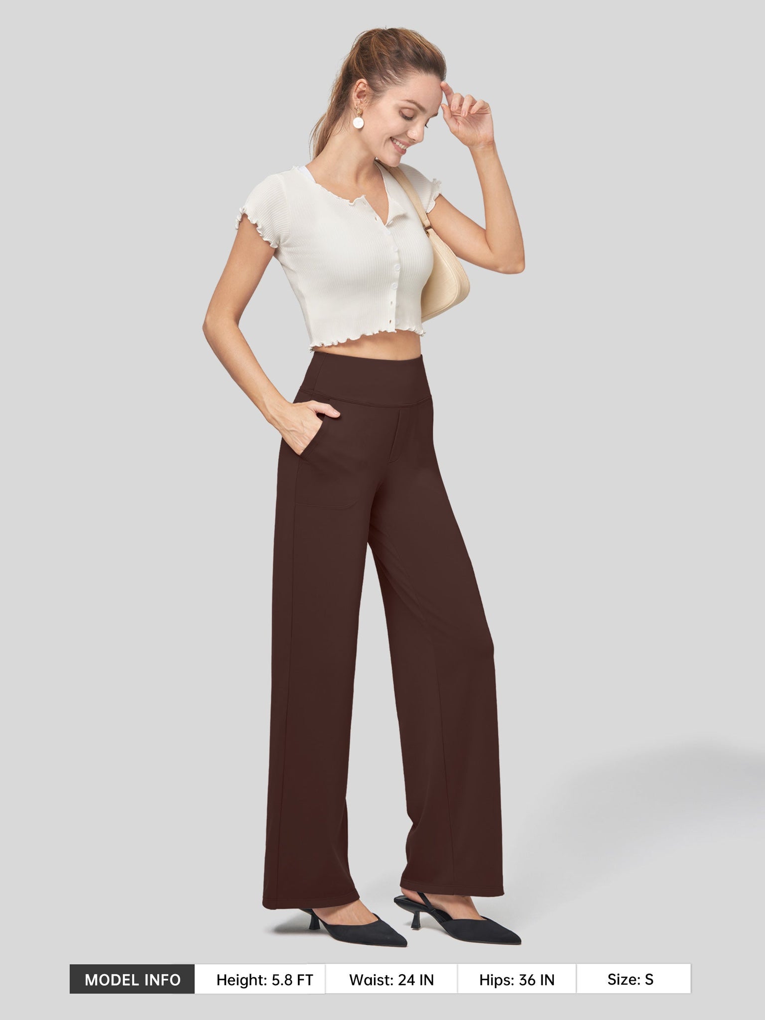 Willit Women's High Rise Yoga Dress Pants 32 Inch in brown