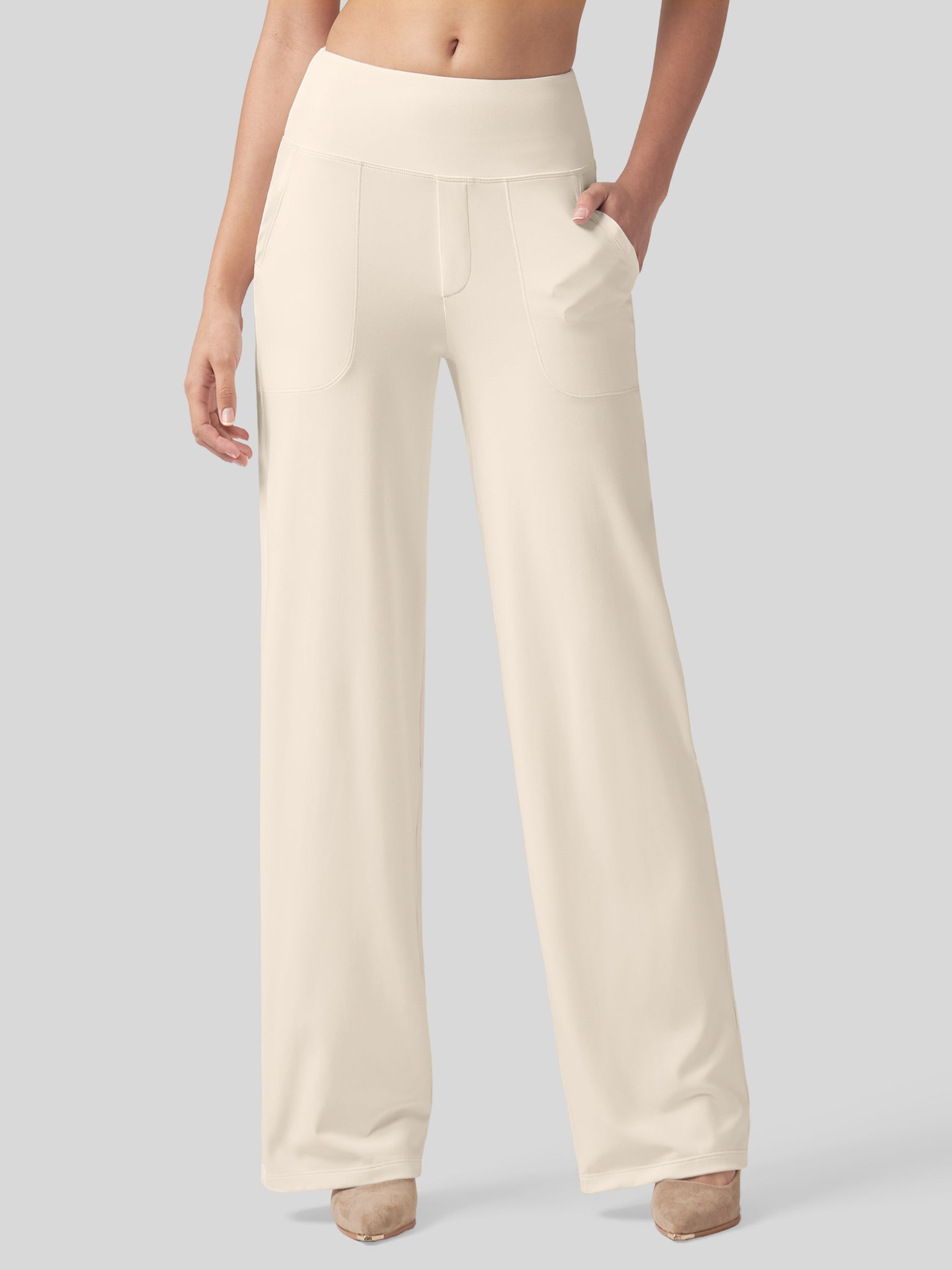 Willit Women's High Rise Yoga Dress Pants 32 Inch in cream