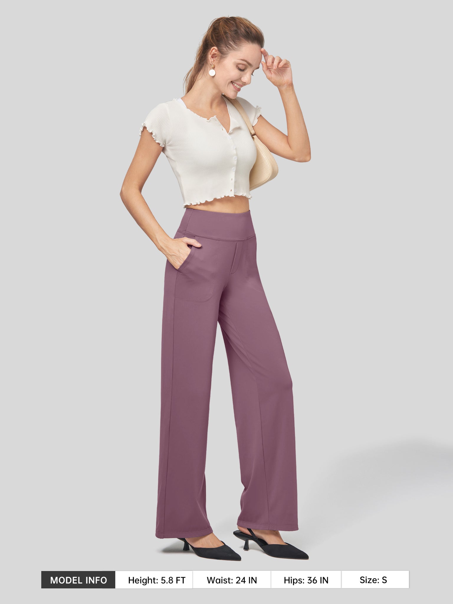 Willit Women's High Rise Yoga Dress Pants 30 Inch in rose