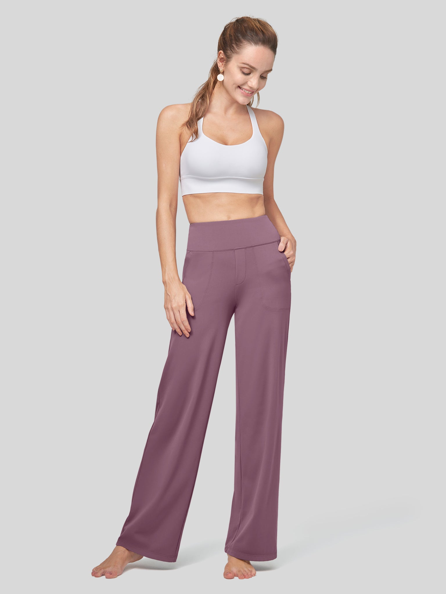 Willit Women's High Rise Yoga Dress Pants 32 Inch in rose