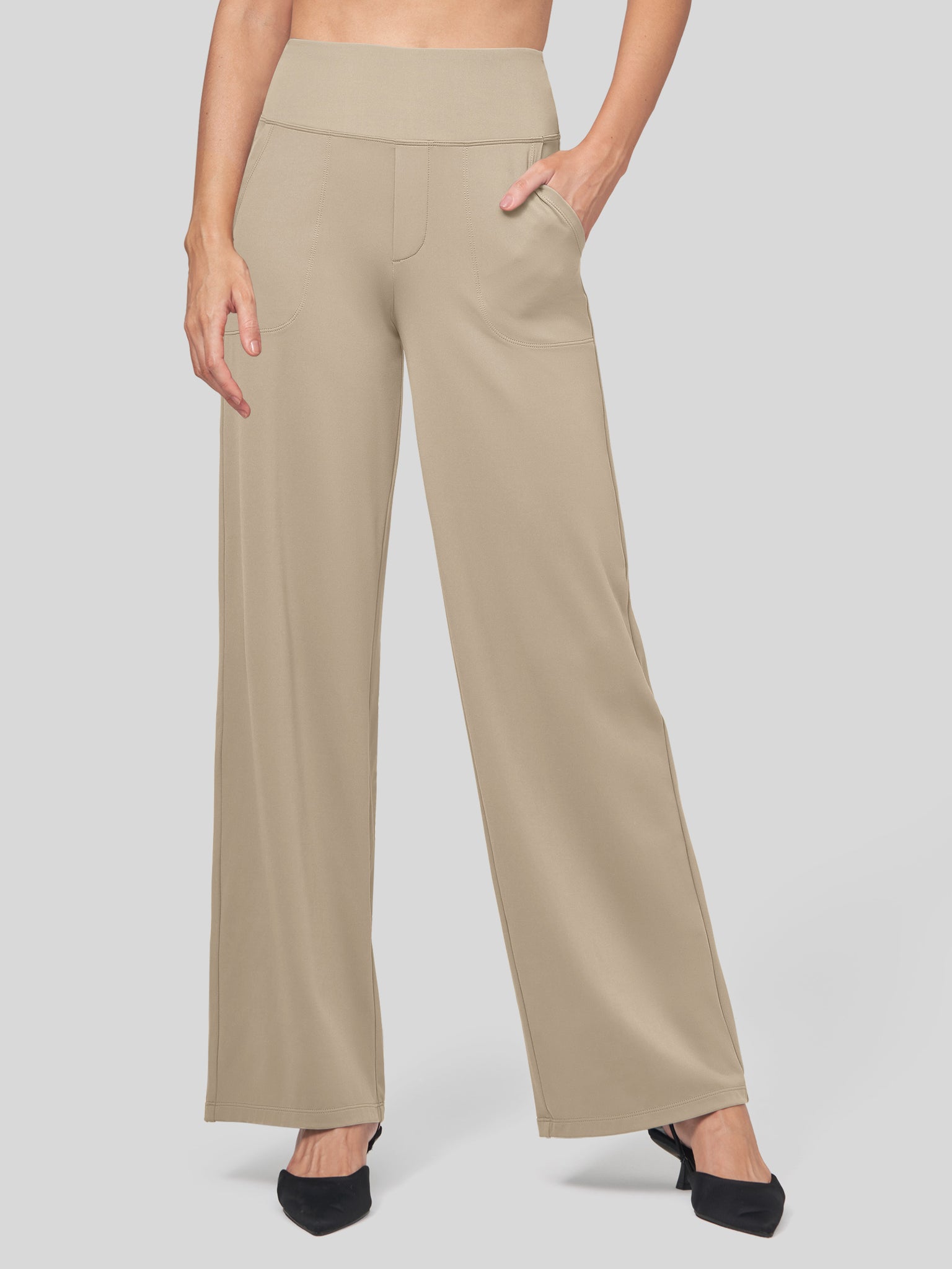 Willit Women's High Rise Yoga Dress Pants 32 Inch in khaki