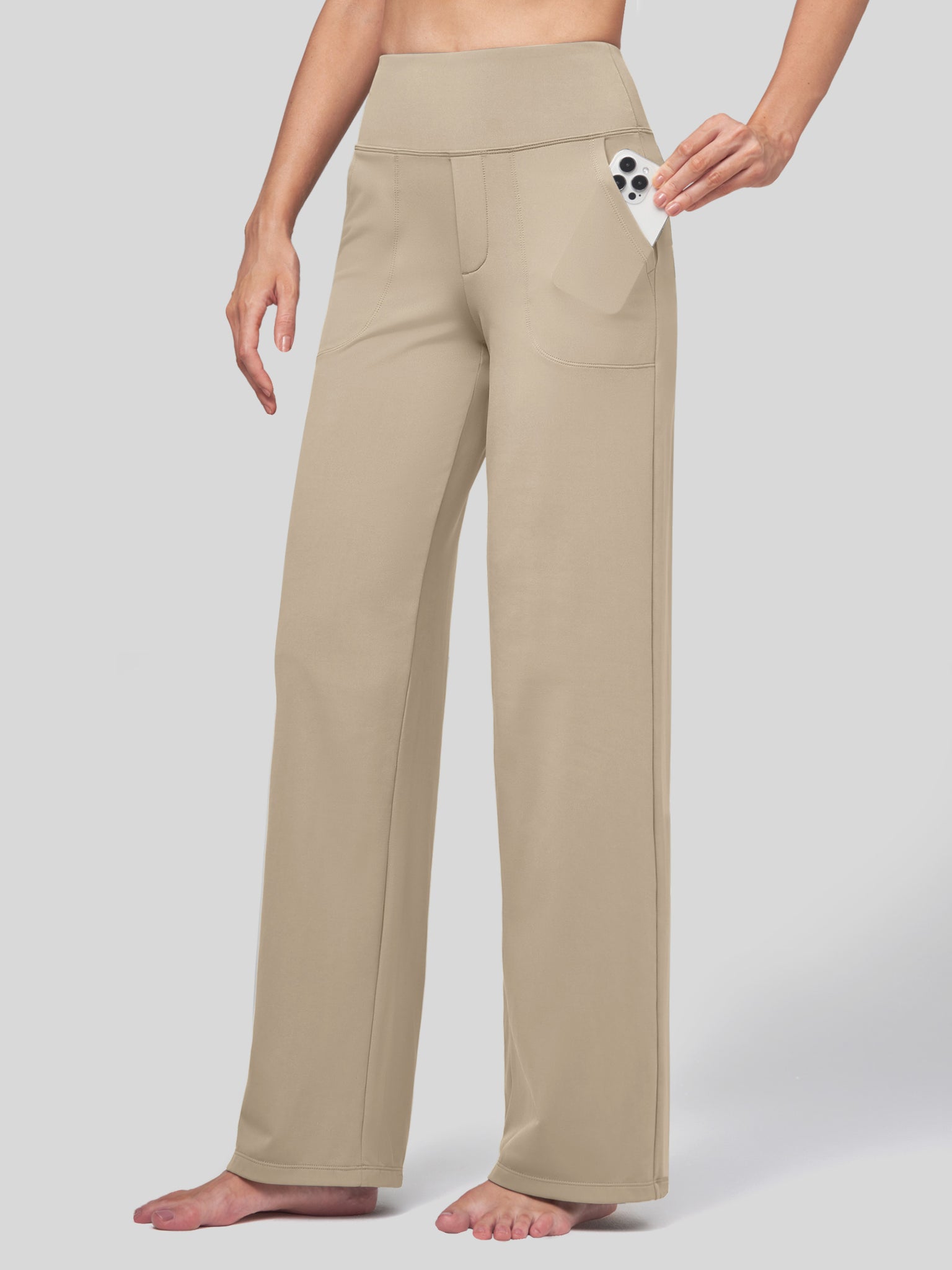 Willit Women's High Rise Yoga Dress Pants 30 Inch in khaki
