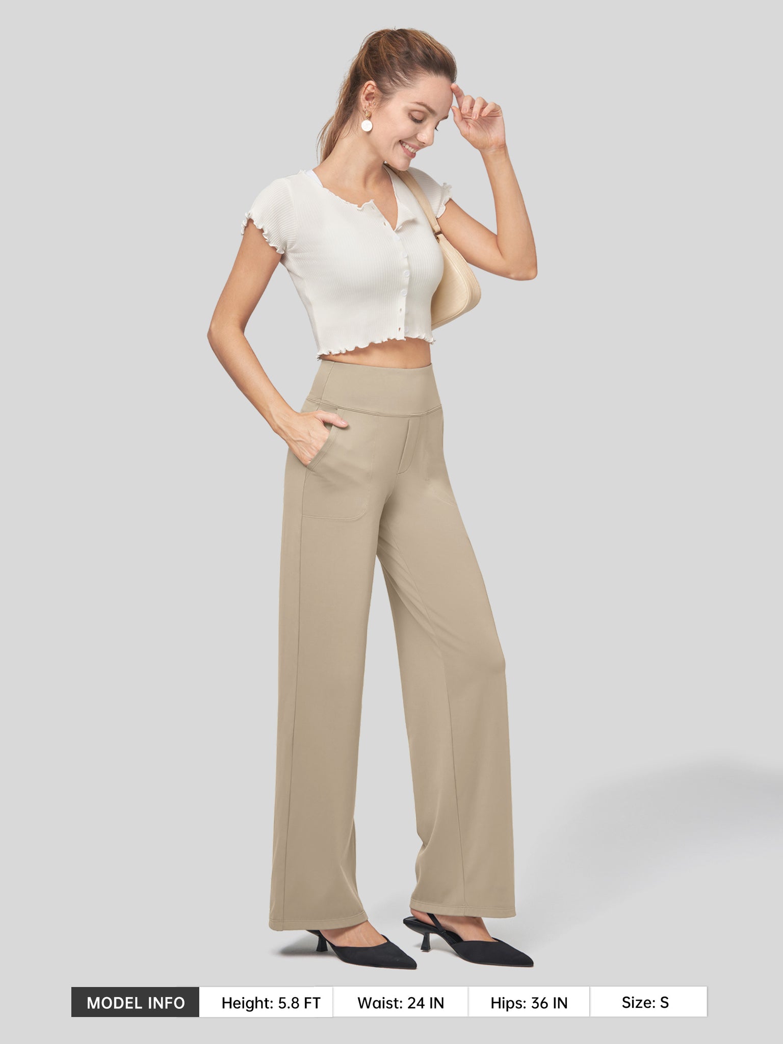 Willit Women's High Rise Yoga Dress Pants 32 Inch in khaki