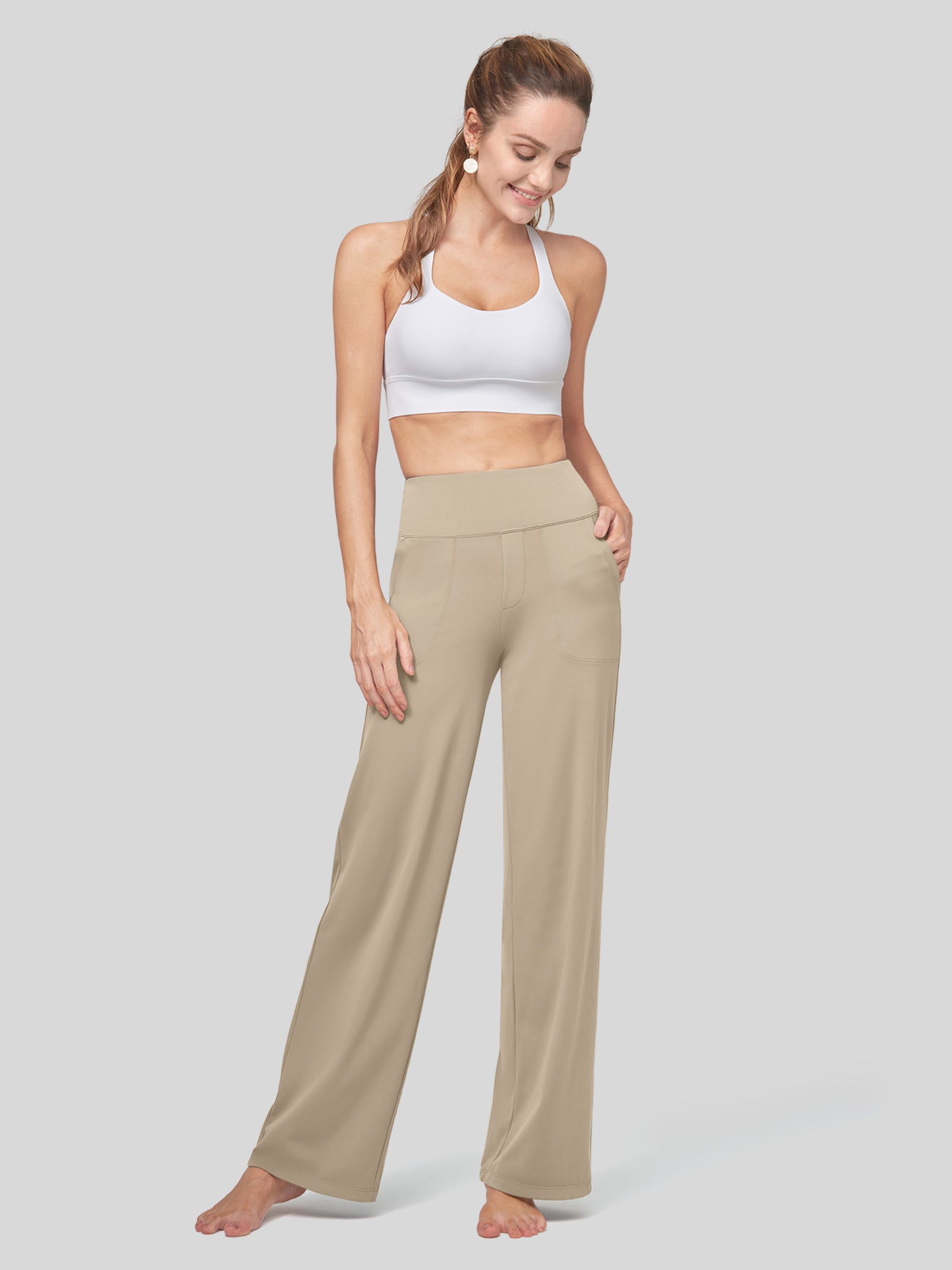 Willit Women's High Rise Yoga Dress Pants 28 Inch in khaki