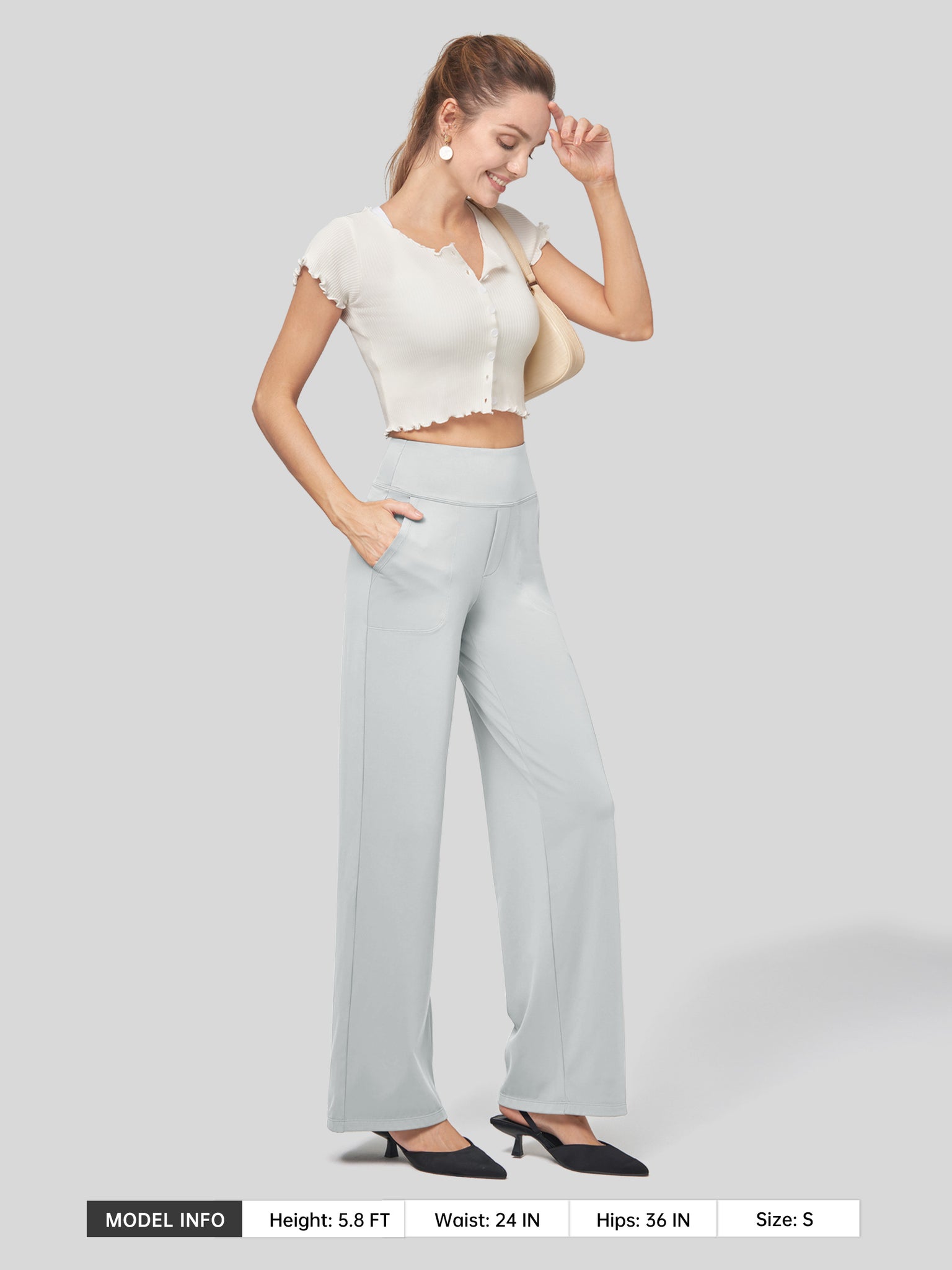 Willit Women's High Rise Yoga Dress Pants 32 Inch in gray