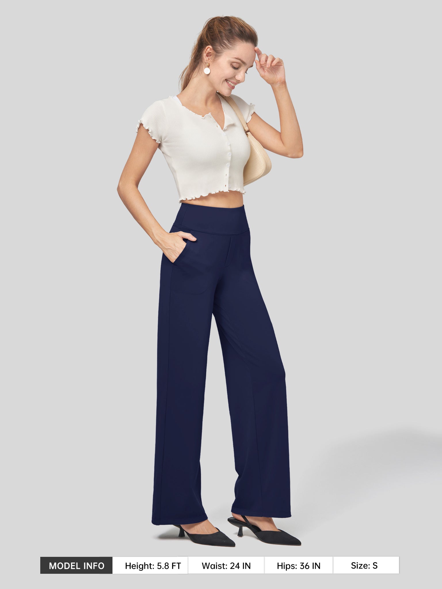Willit Women's High Rise Yoga Dress Pants 30 Inch in navy