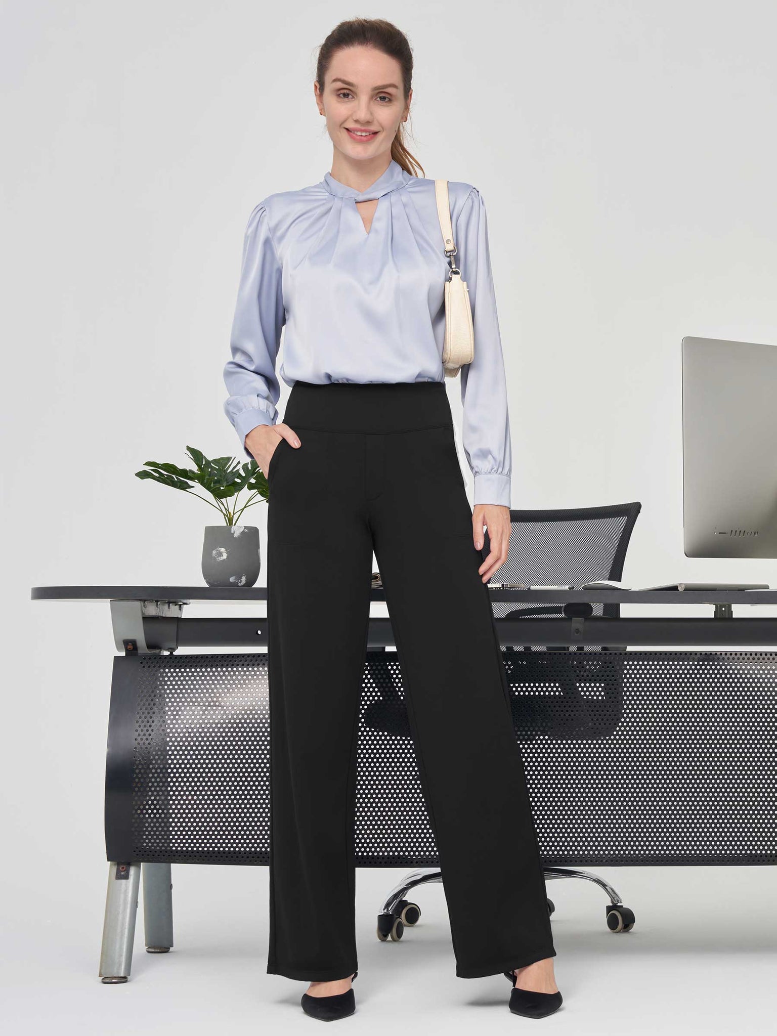 Willit Women's High Rise Yoga Dress Pants 30 Inch in black