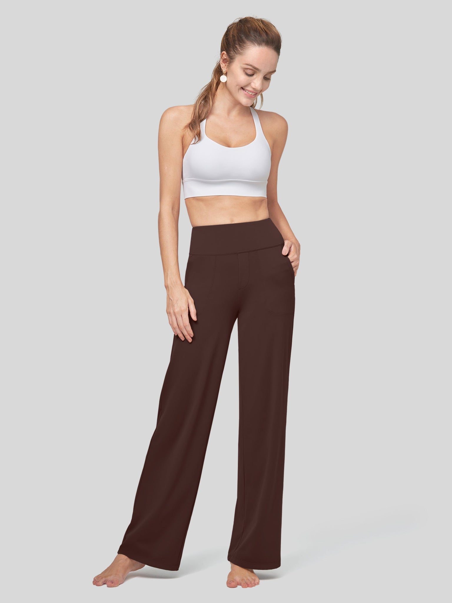 Willit Women's High Rise Yoga Dress Pants 30 Inch in brown