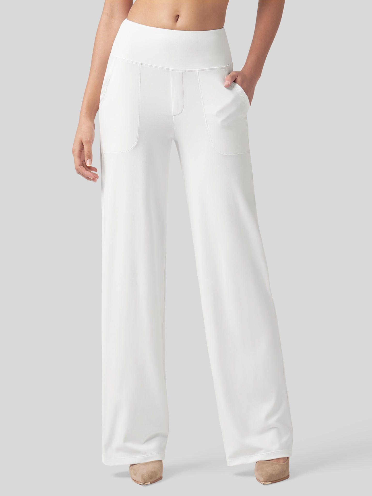 Willit Women's High Rise Yoga Dress Pants 30 Inch in white