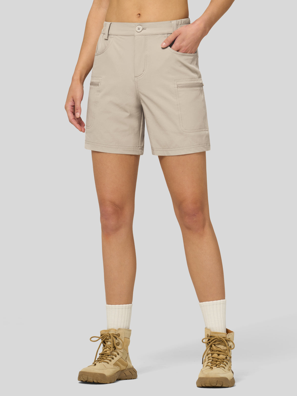 Willit Women's Outdoor Cargo Shorts 6 Inseam in light khaki1