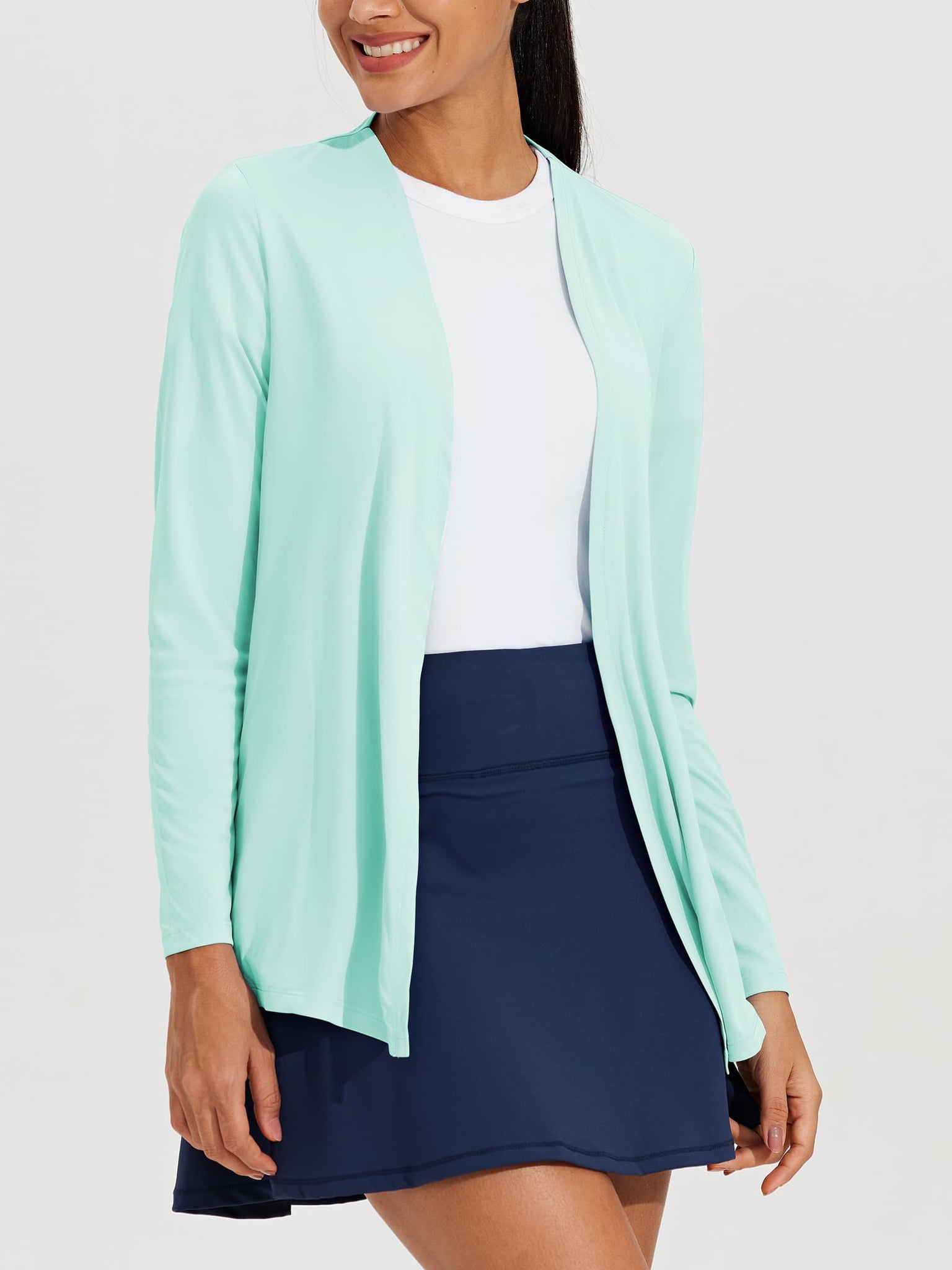 Women's Lightweight Cardigan_Green_model1