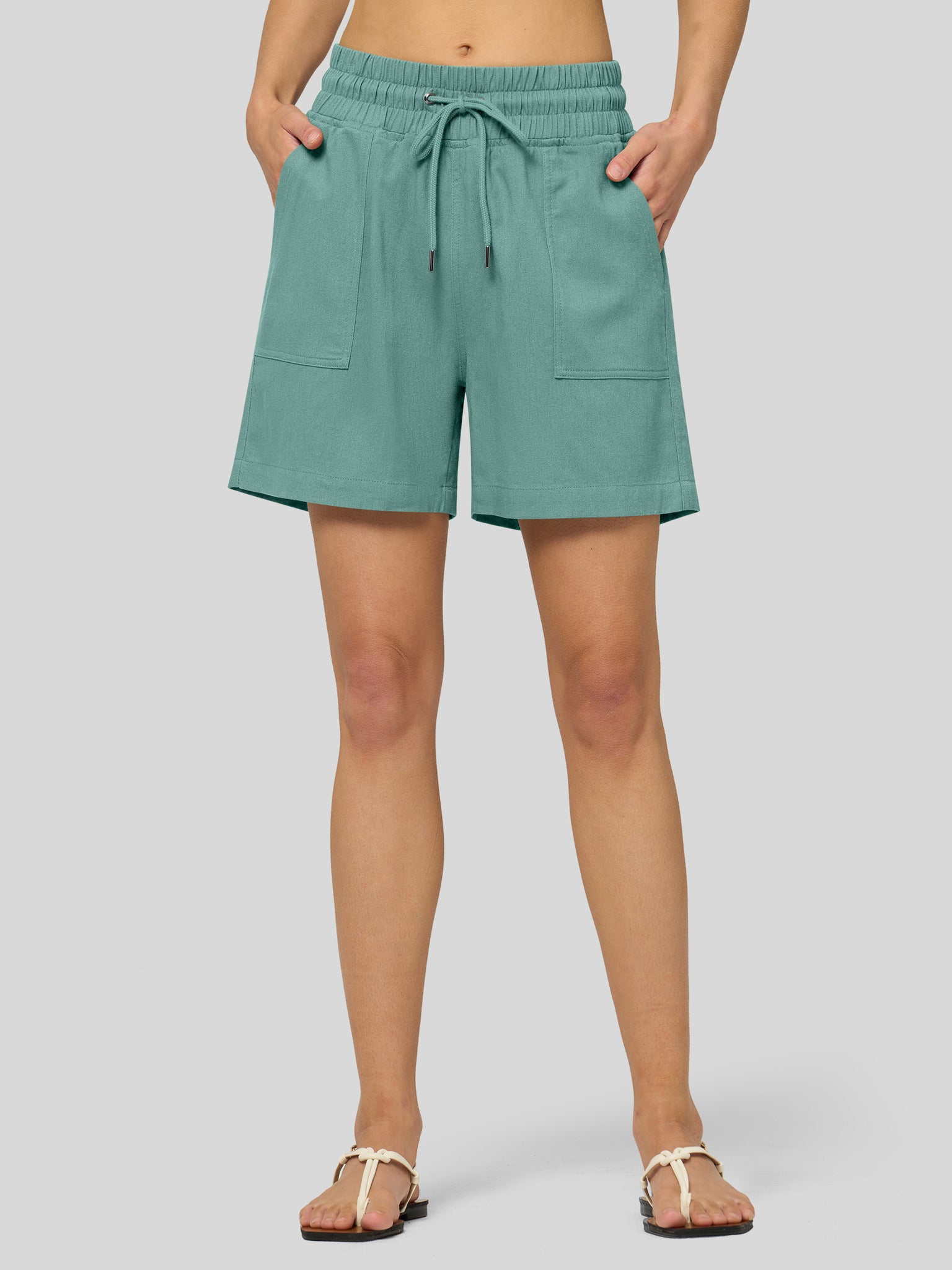 Willit Women's Linen Bermuda Shorts 5 Inch - aqua