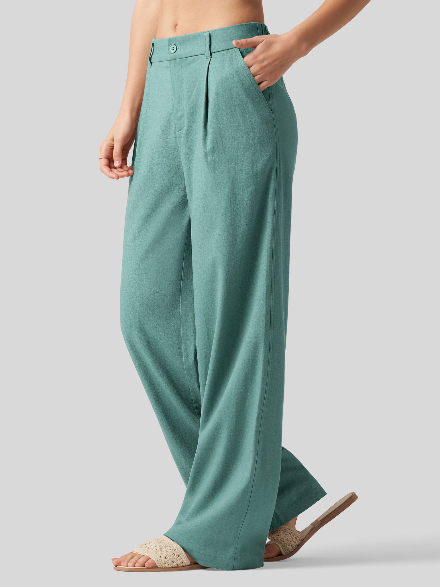 Women's Linen Wide-Leg Dress Slacks 29 Inch
