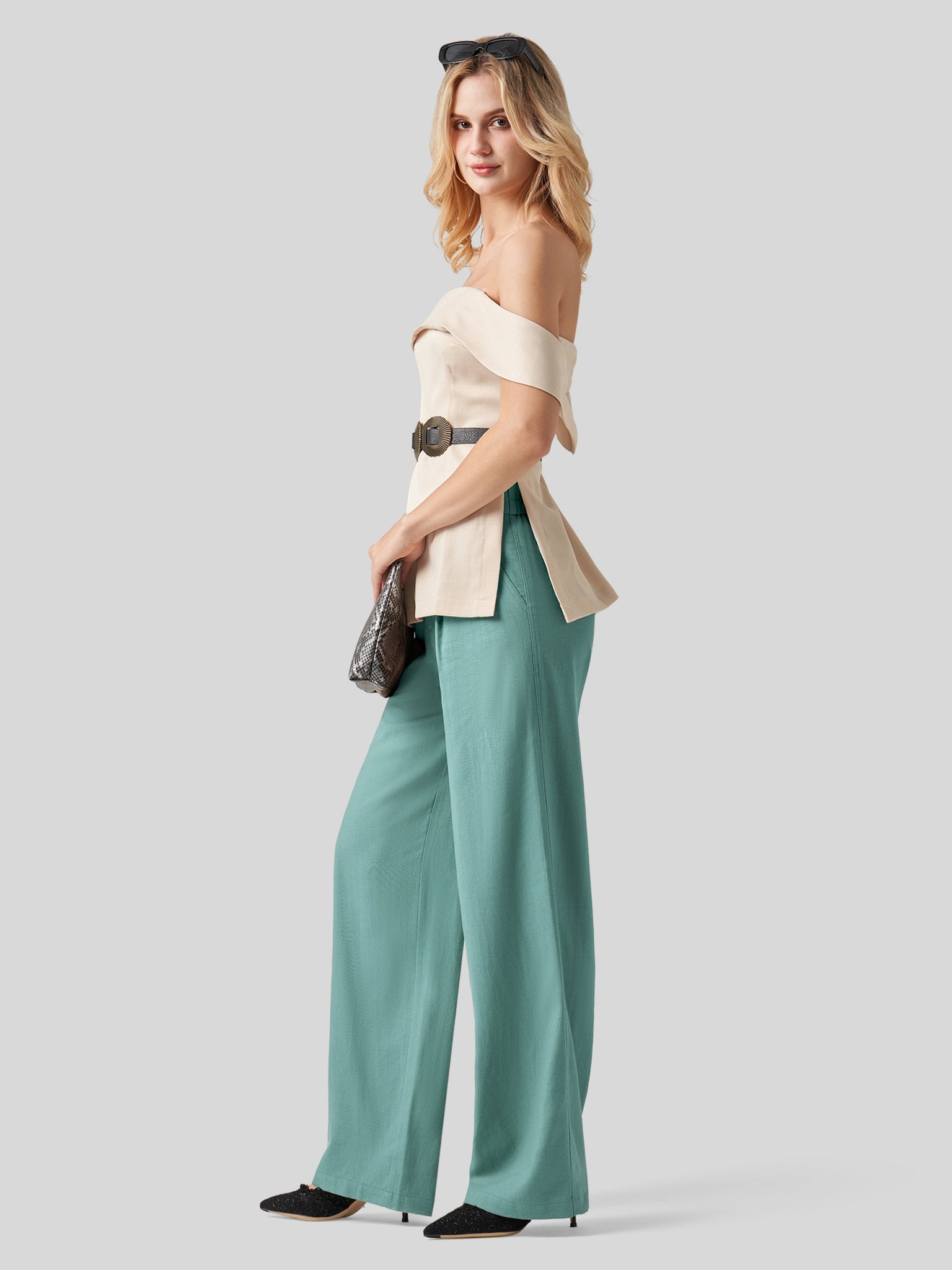 Women's Linen Wide-Leg Dress Slacks 29 Inch