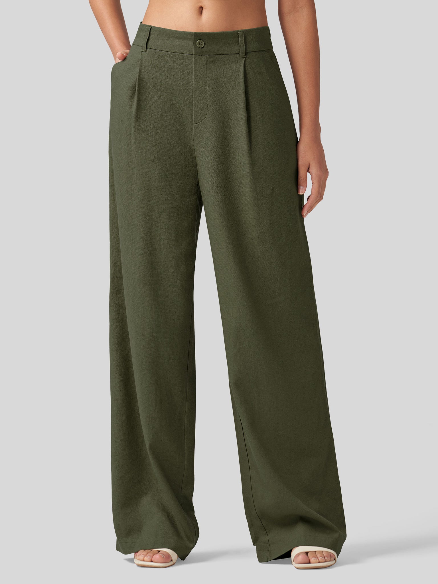 Women's Linen Wide-Leg Dress Slacks 29 Inch