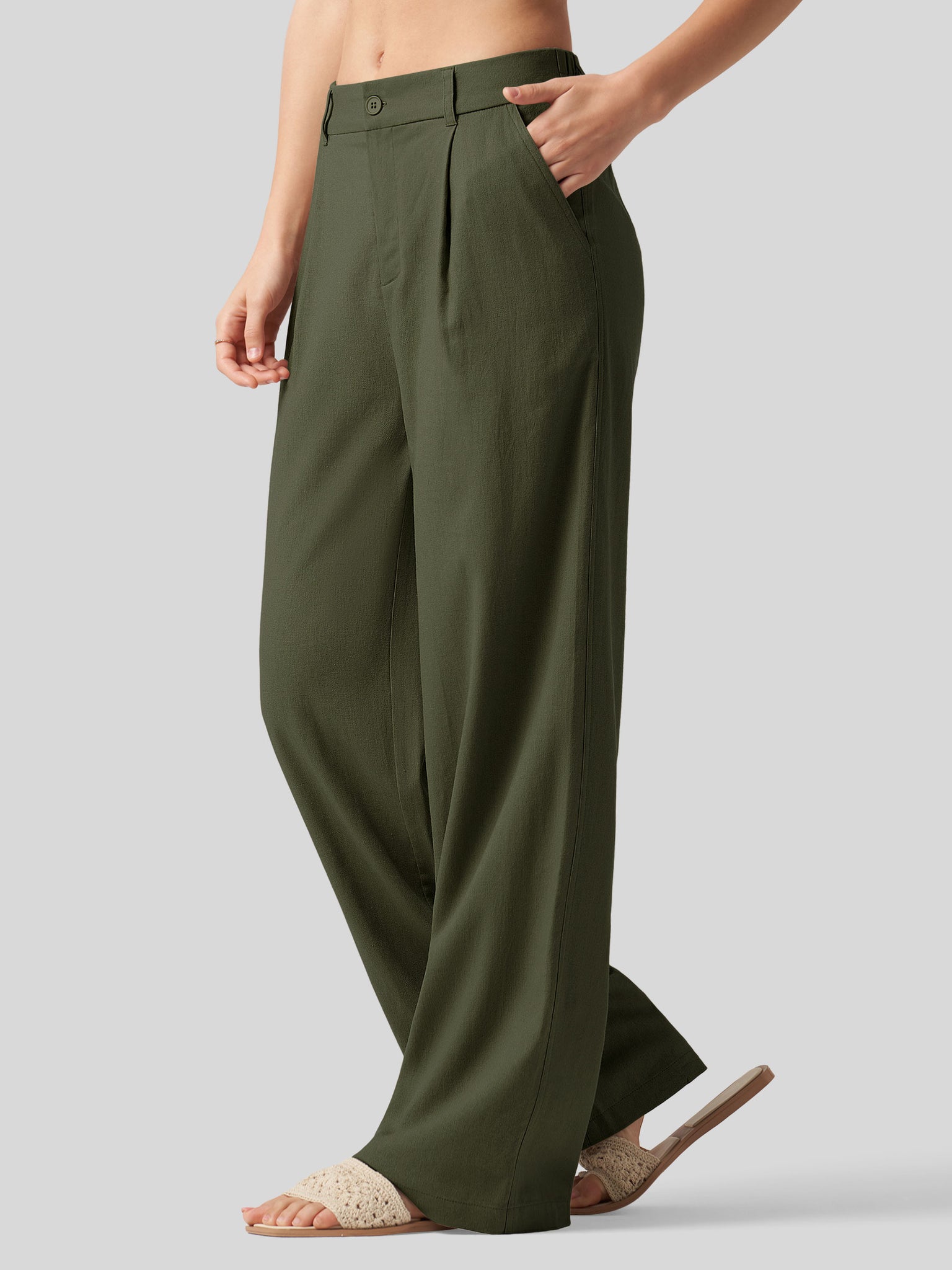 Women's Linen Wide-Leg Dress Slacks 31 Inch