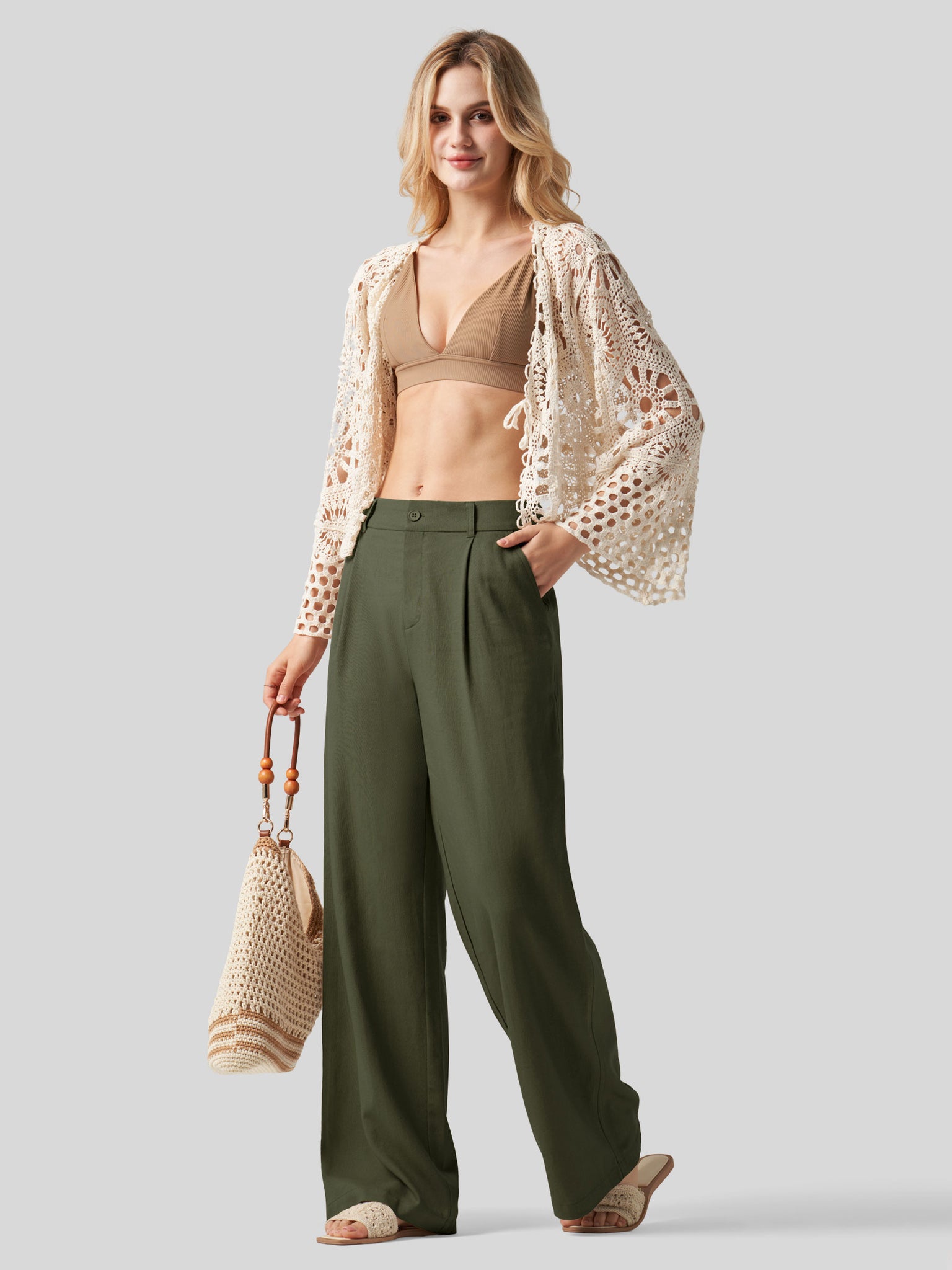 Women's Linen Wide-Leg Dress Slacks 29 Inch