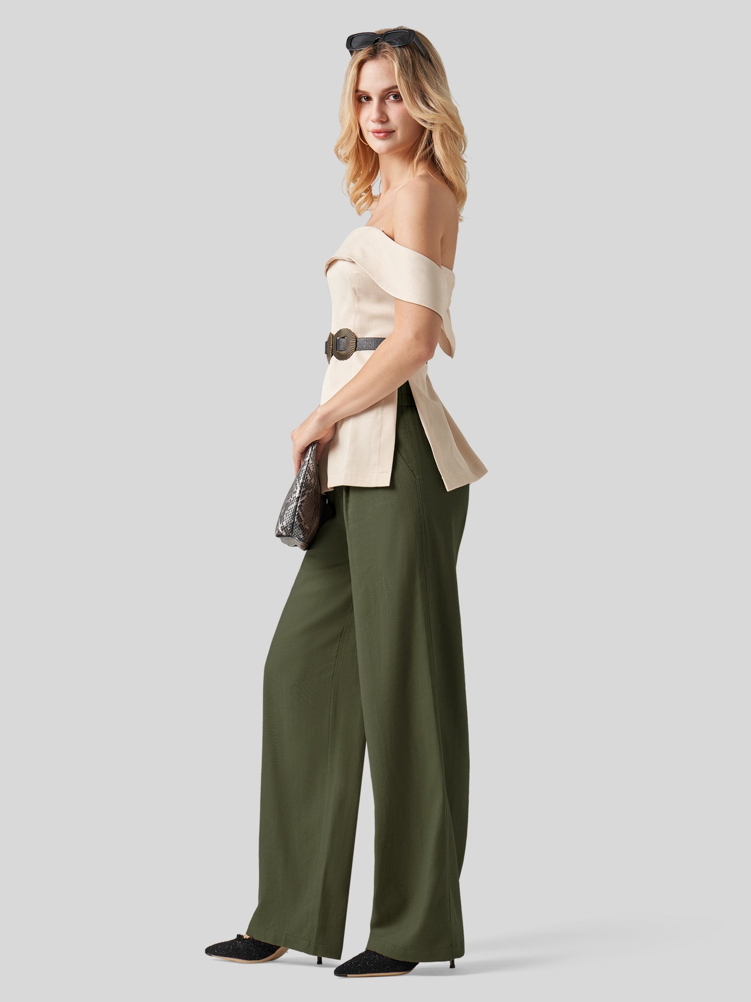 Women's Linen Wide-Leg Dress Slacks 31 Inch