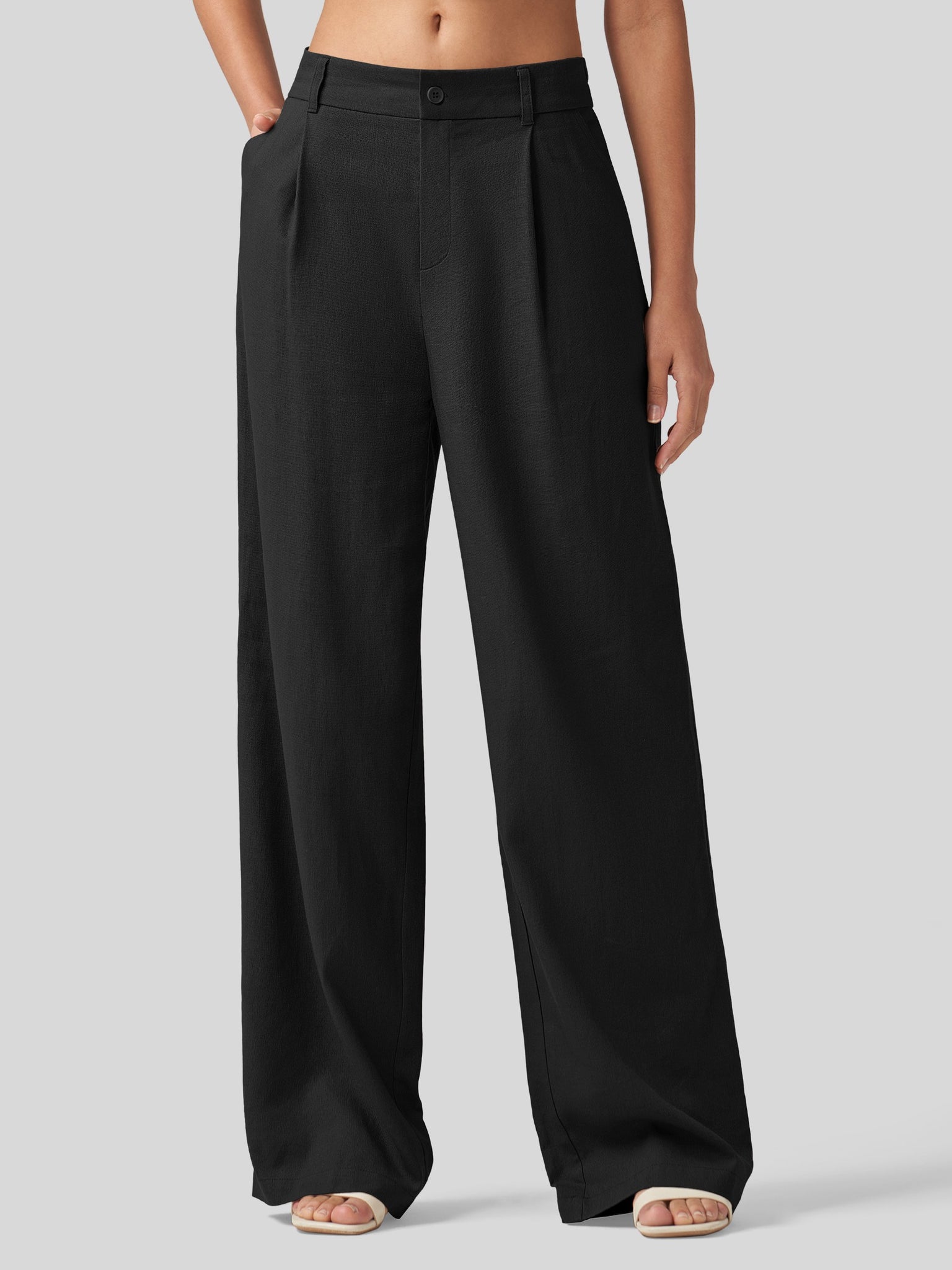 Women's Linen Wide-Leg Dress Slacks 29 Inch